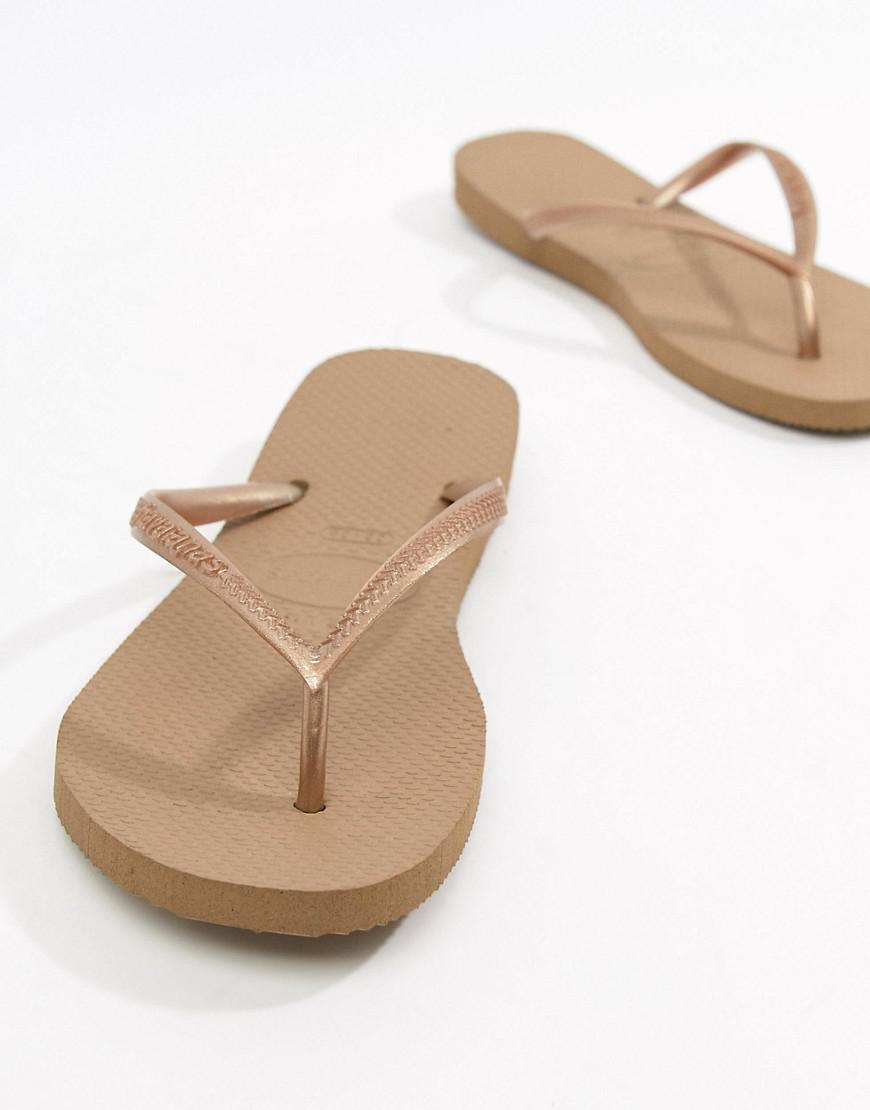 havaianas women's slim logo metallic flip flops