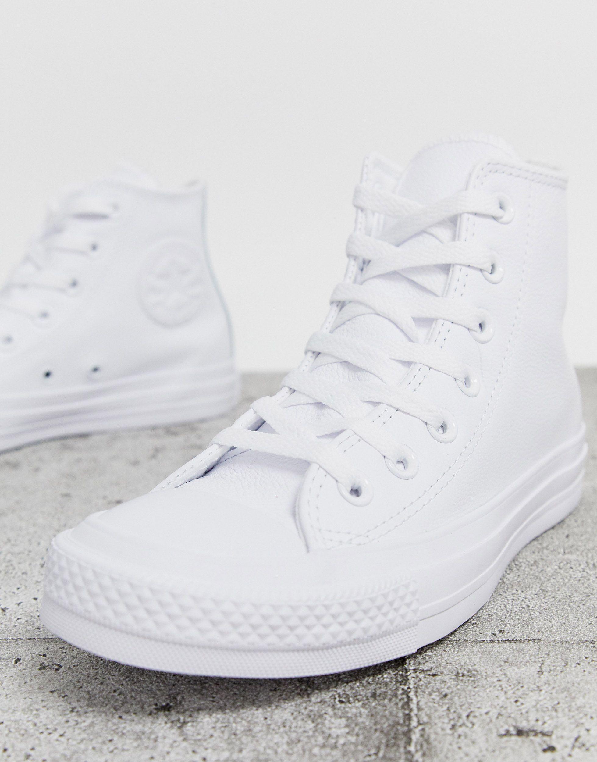 Skim nedbryder Susteen Converse Chuck Taylor Hi Leather White Monochrome Trainers | Lyst
