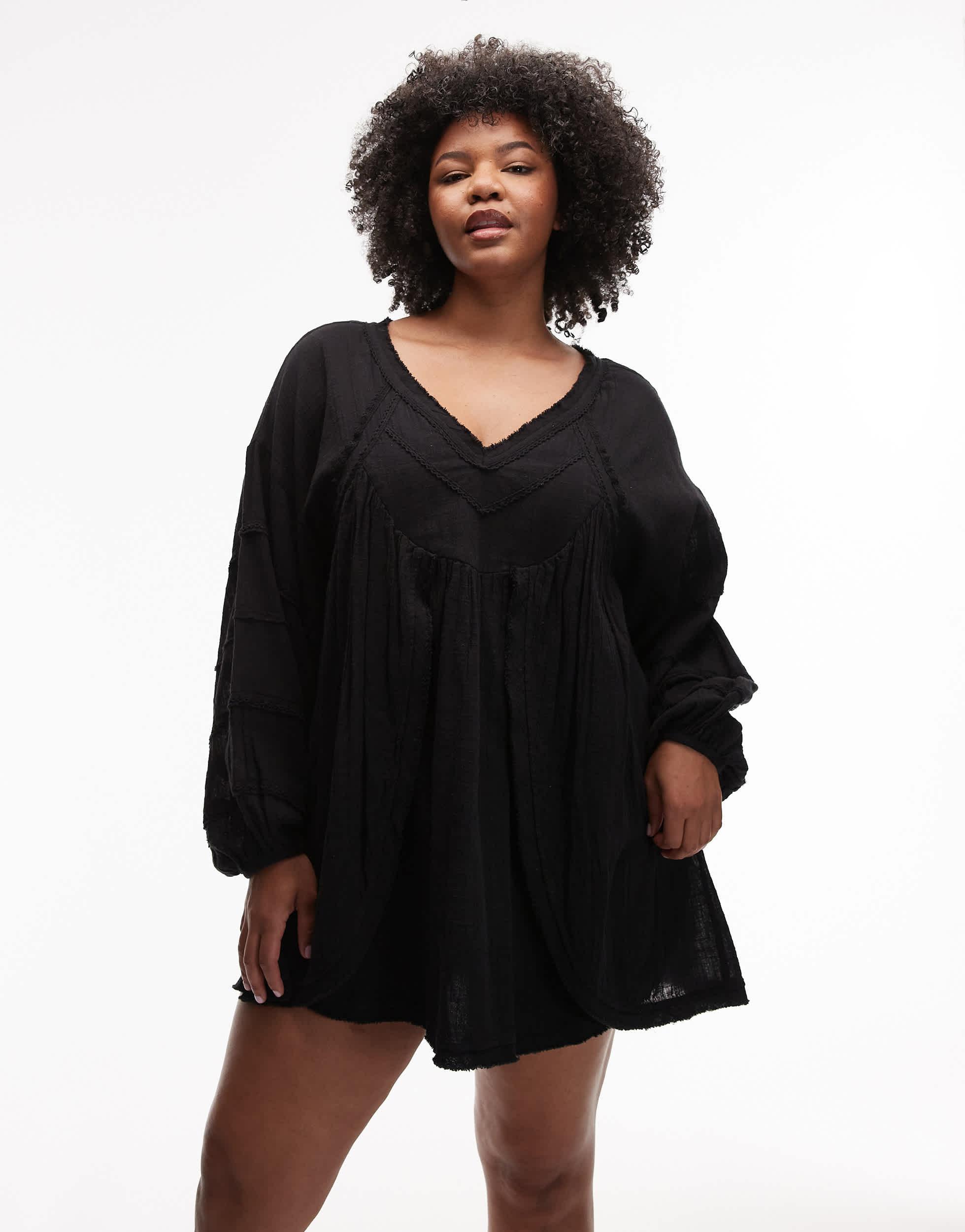 black smock dress long sleeve Black Warehouse Long Sleeve Denim Smock Dress