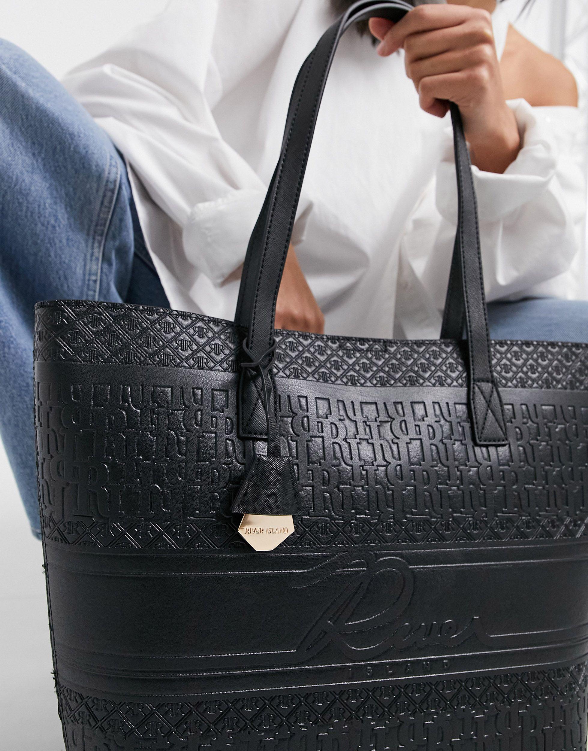 River island black embossed shopper outlet bag