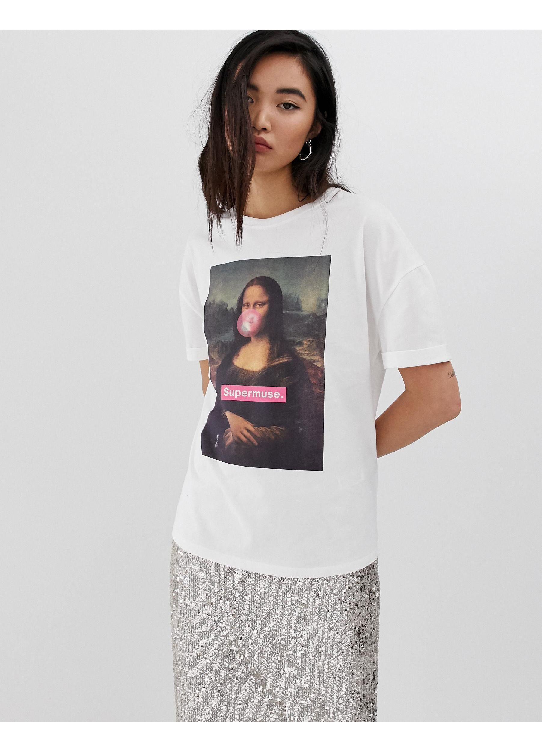 Camiseta blanca Mona Lisa Stradivarius color Blanco | Lyst