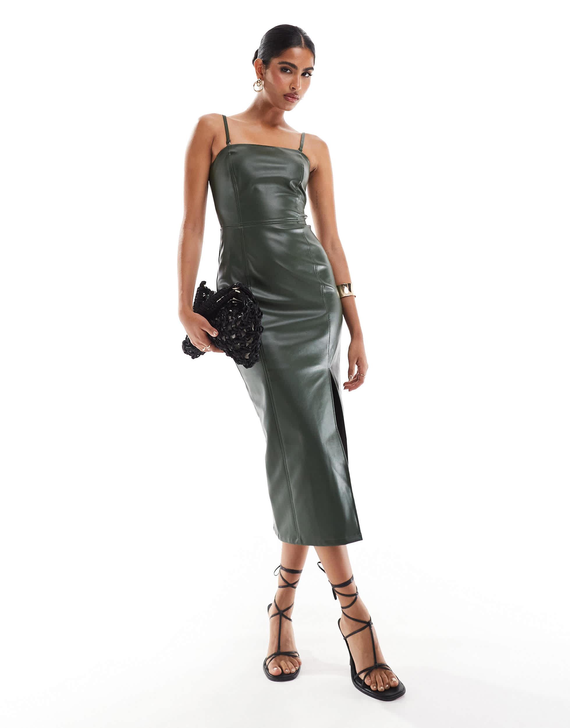 Style Cheat Bandeau Leather Look Midi Dress in Green Lyst Australia