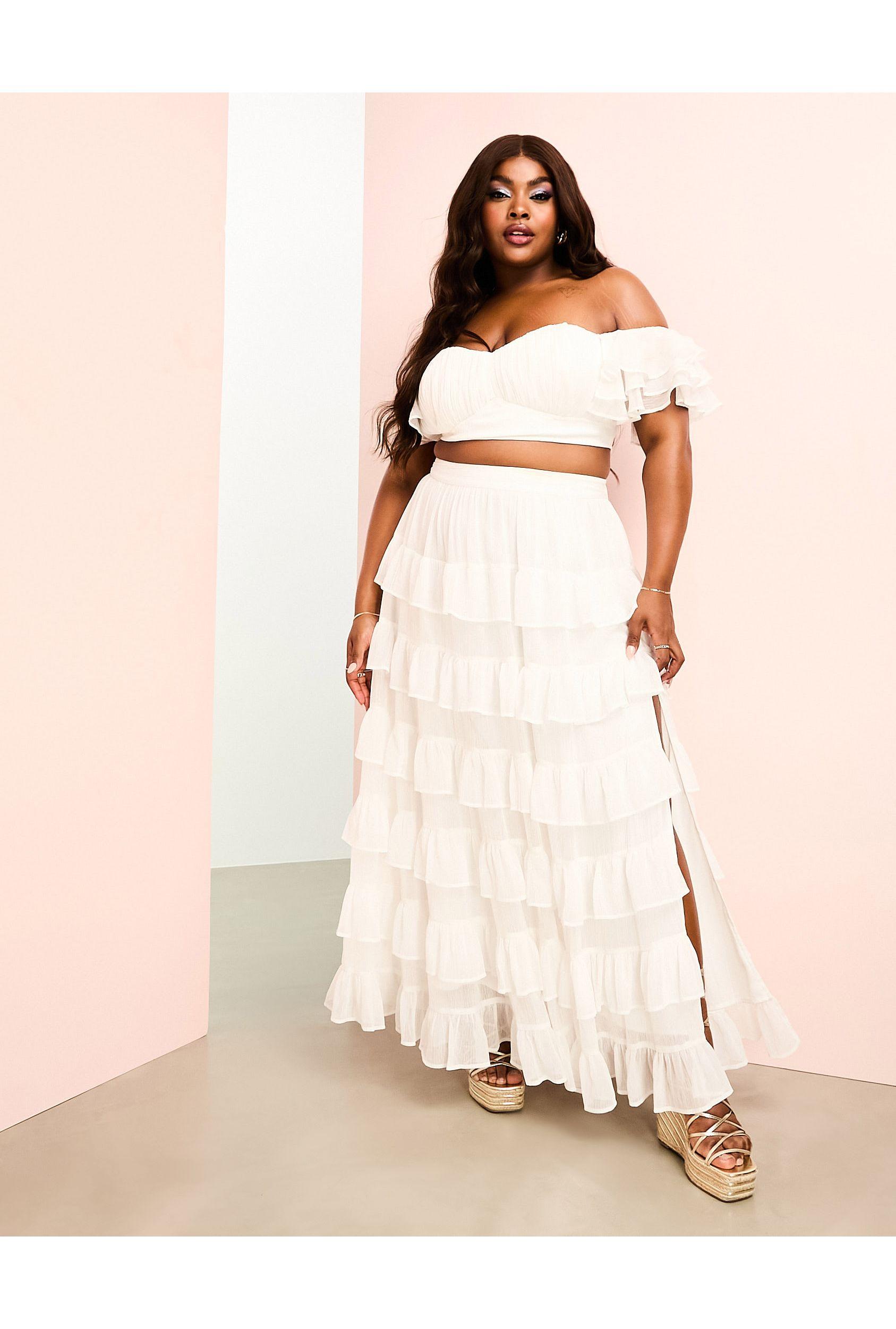 ASOS Curve Coord Beach Tiered Sheer Maxi Skirt in Natural Lyst
