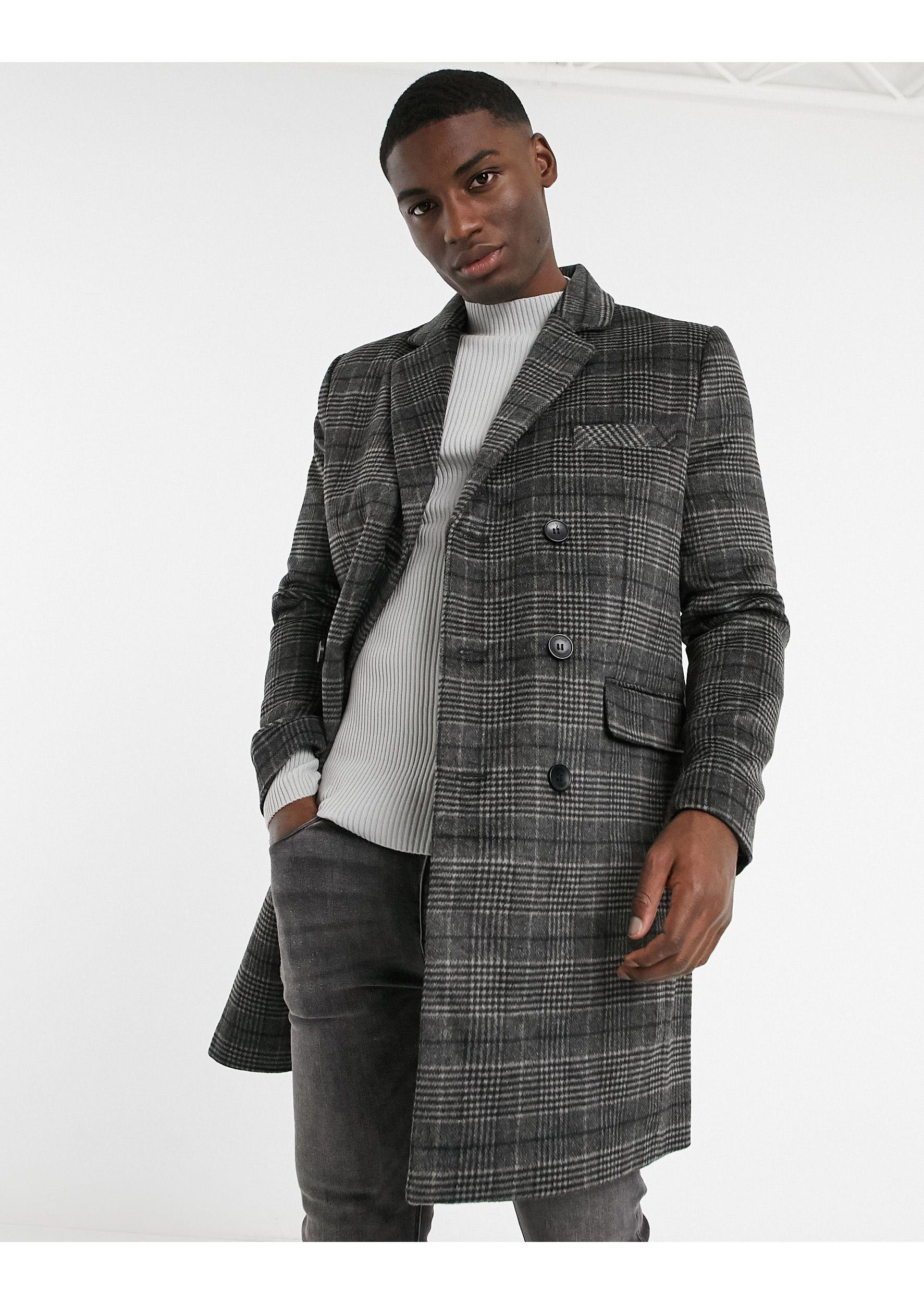 French Connection Synthetic Double Breasted Check Overcoat in Grey (Gray)  for Men - Lyst