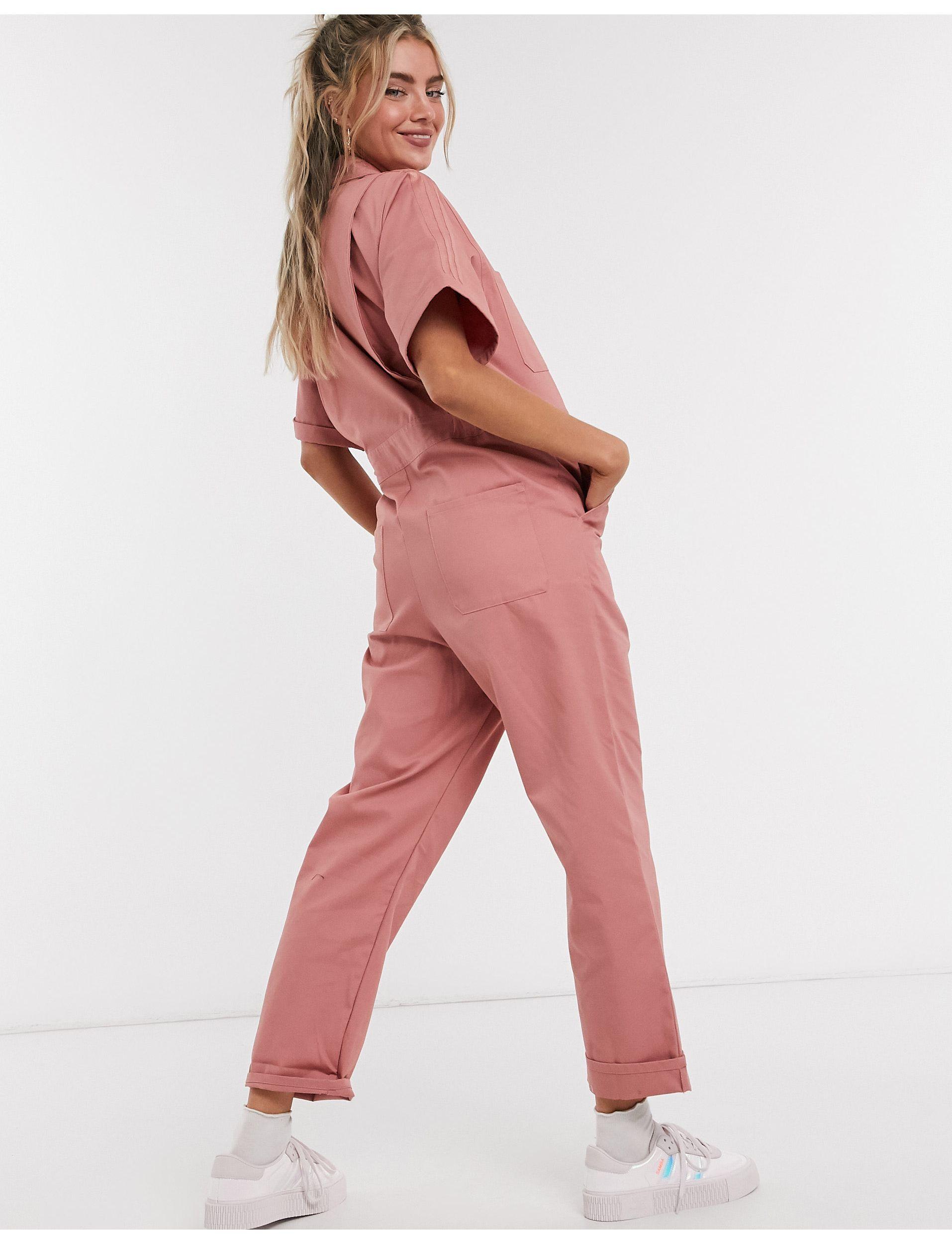 adidas Originals Striped Cotton-twill Jumpsuit in Pink | Lyst