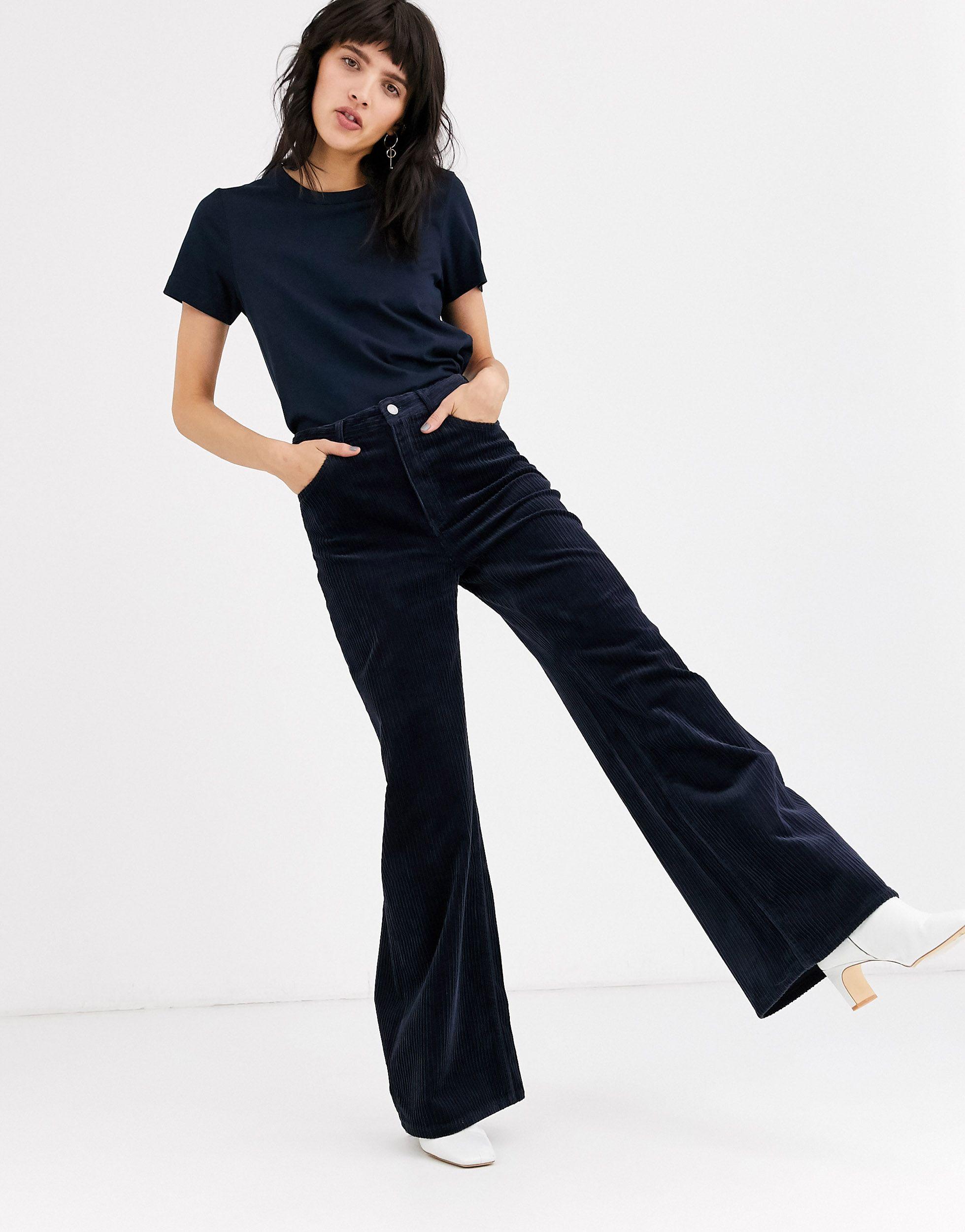 Weekday Flared Corduroy Trousers in Blue | Lyst