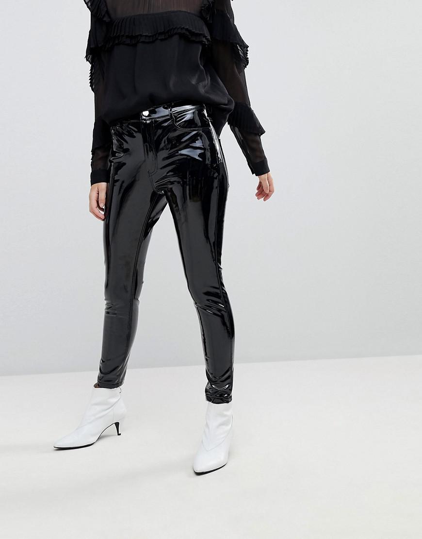 Mango Denim Vinyl Skinny Trousers in Black | Lyst