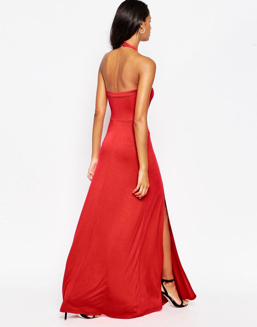 ASOS Synthetic Double Split Fishtail Maxi Dress in Red - Lyst