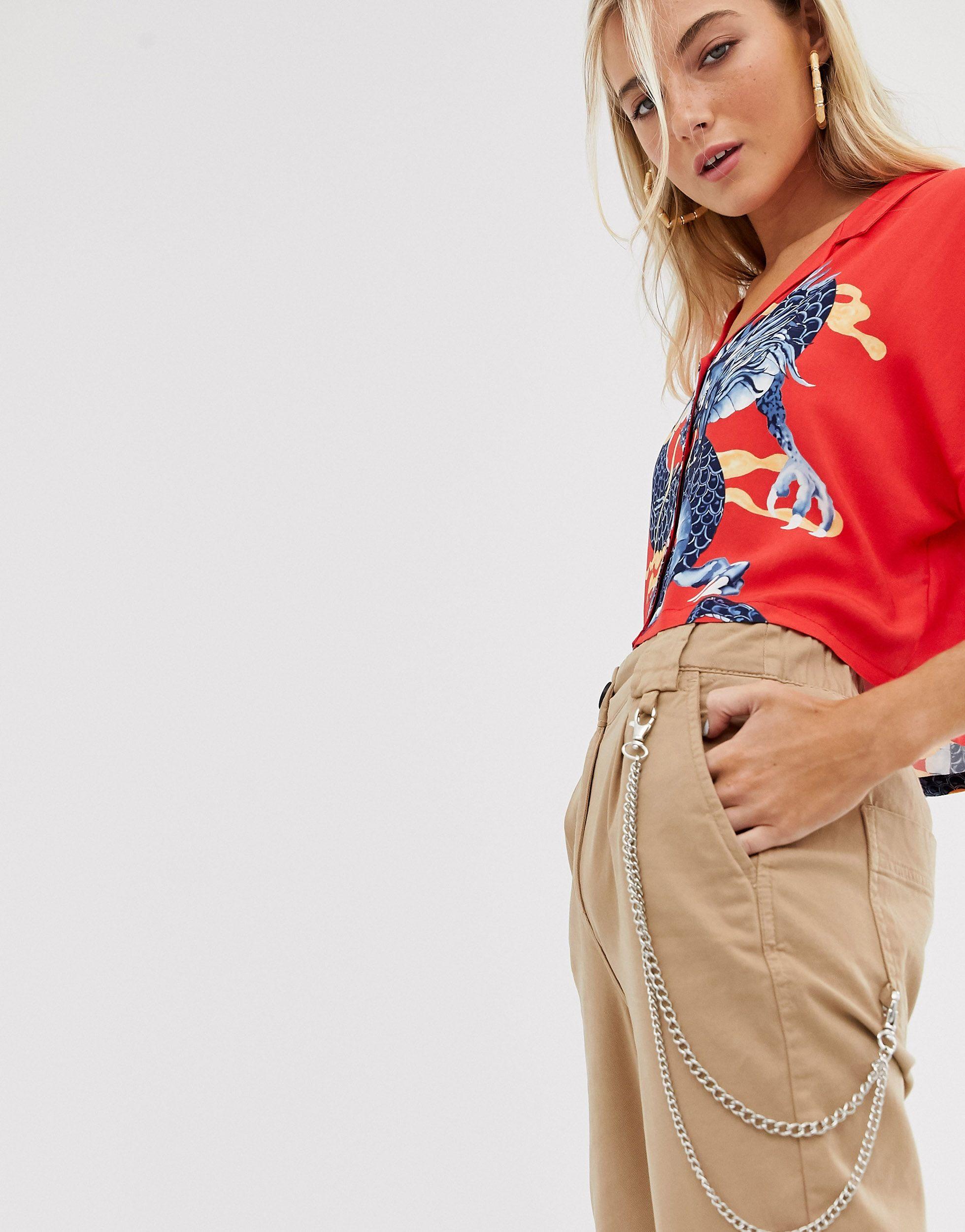 Pantaloni cargo beige con catenaBershka in Denim di colore Neutro | Lyst