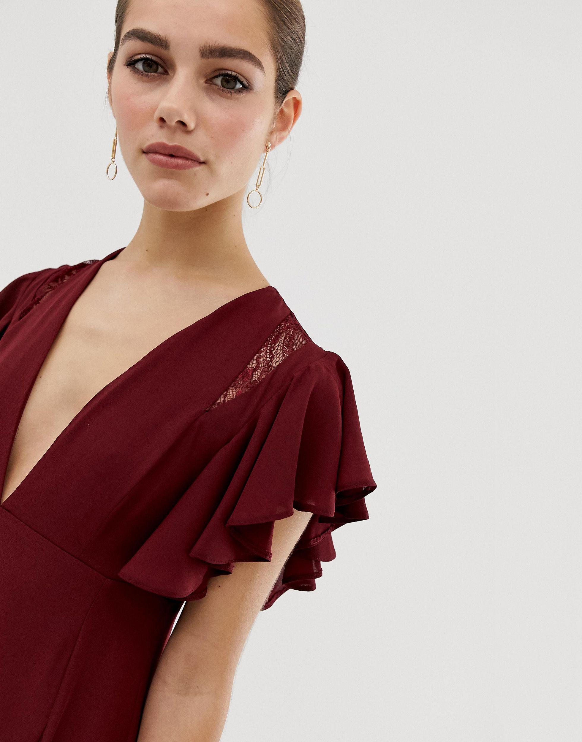 asos design midi dress with lace godet panels