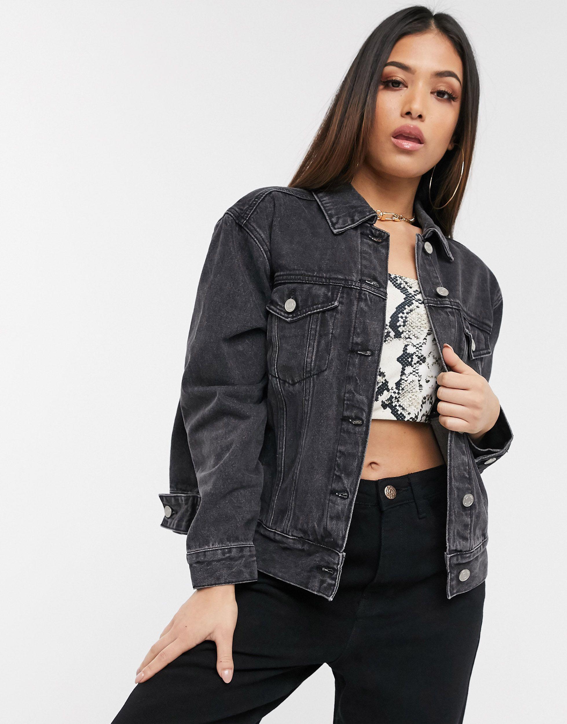 oversized distressed black denim jacket