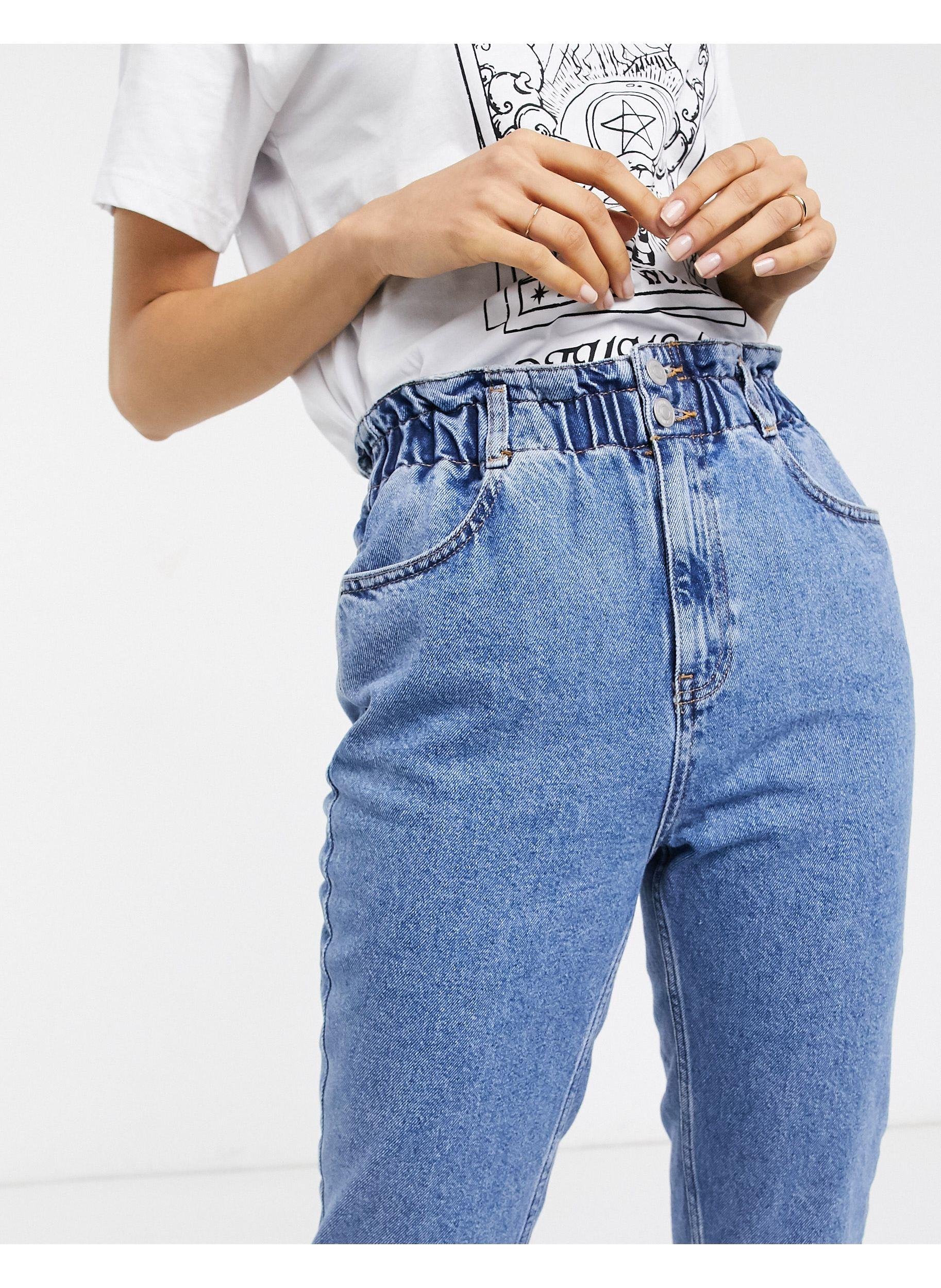 New Look High Waist Paperbag Mom Jeans in Blue | Lyst
