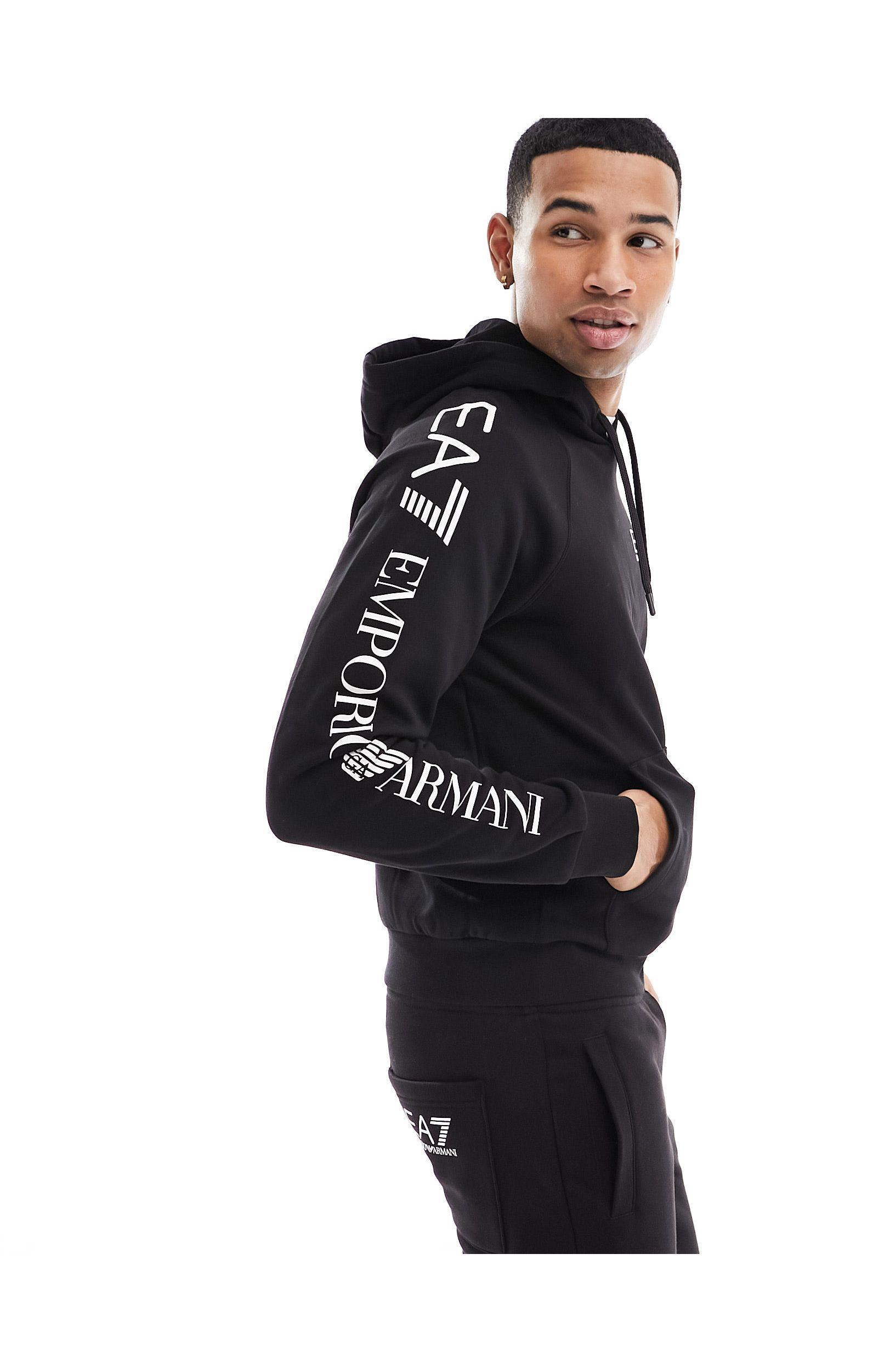 EA7 Armani Logo Arm Hoodie in Black for Men Lyst UK