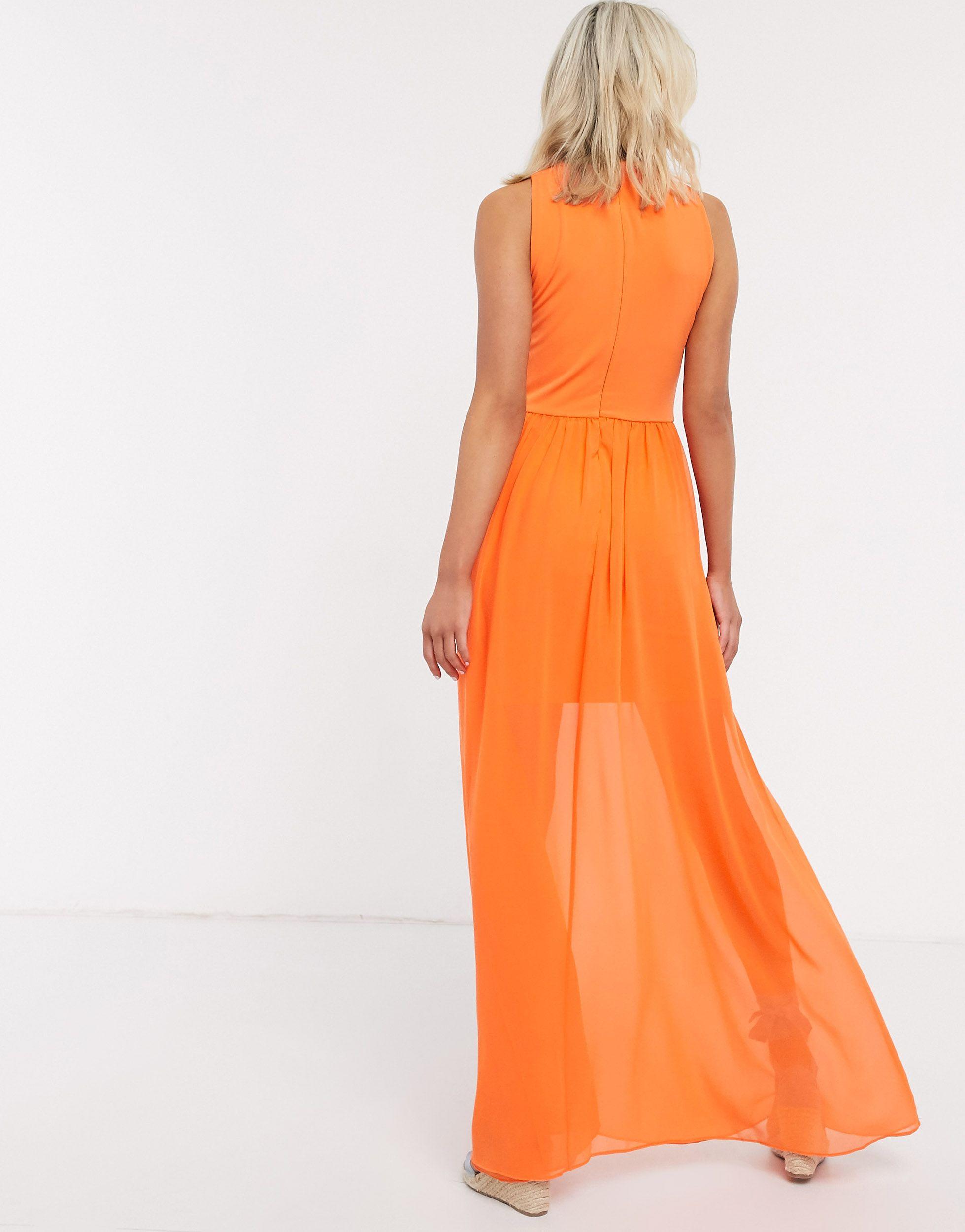 Twist Halter Maxi Dress in Orange 