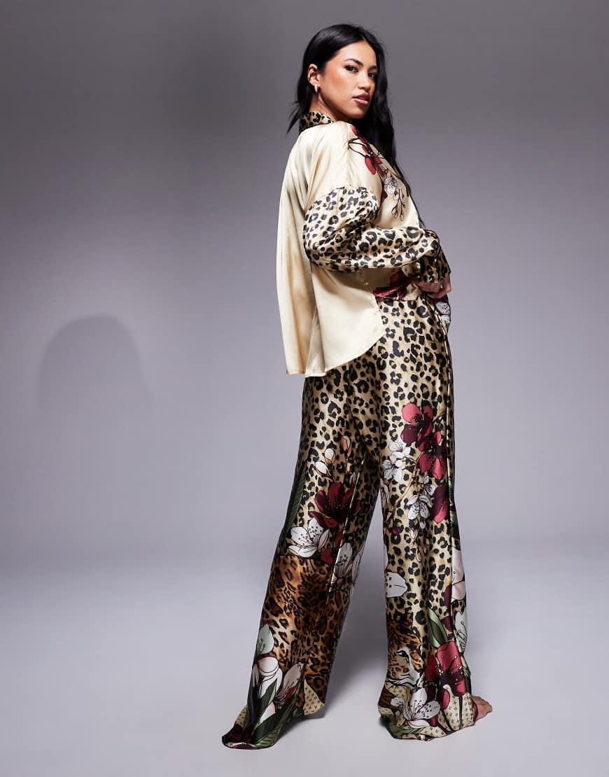 River Island Cheetah Print Satin Pyjama Set in Grey Lyst UK