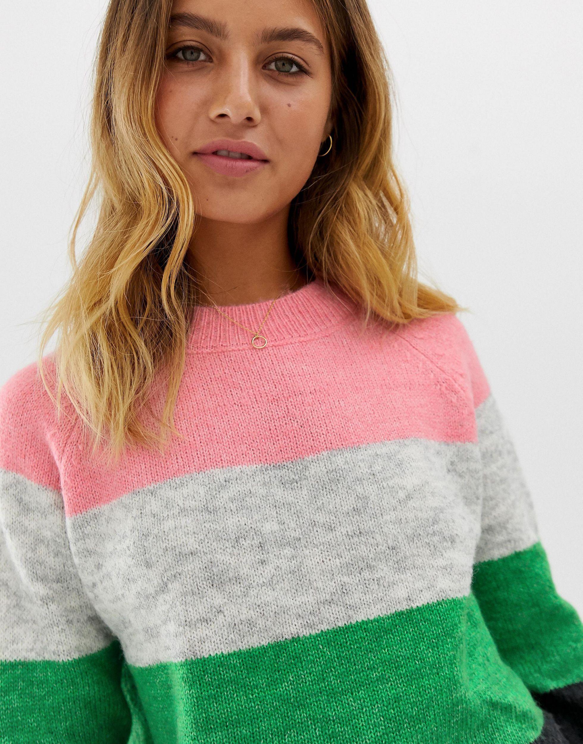 ONLY – Maribel – Bunt gestreifter Pullover aus Wollmischung in Pink | Lyst  AT