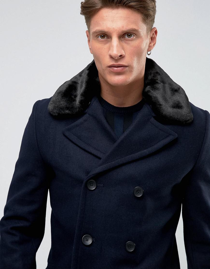 Manteau croisé en laine avec col en fausse fourrure French Connection pour  homme en coloris Bleu | Lyst