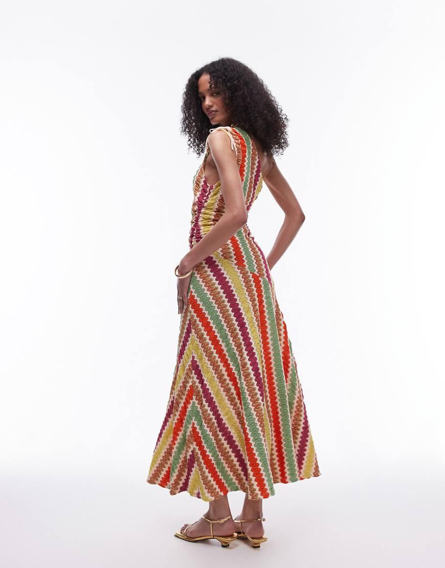 TOPSHOP Crochet One Shoulder Ruched Side Midi Dress in White Lyst UK