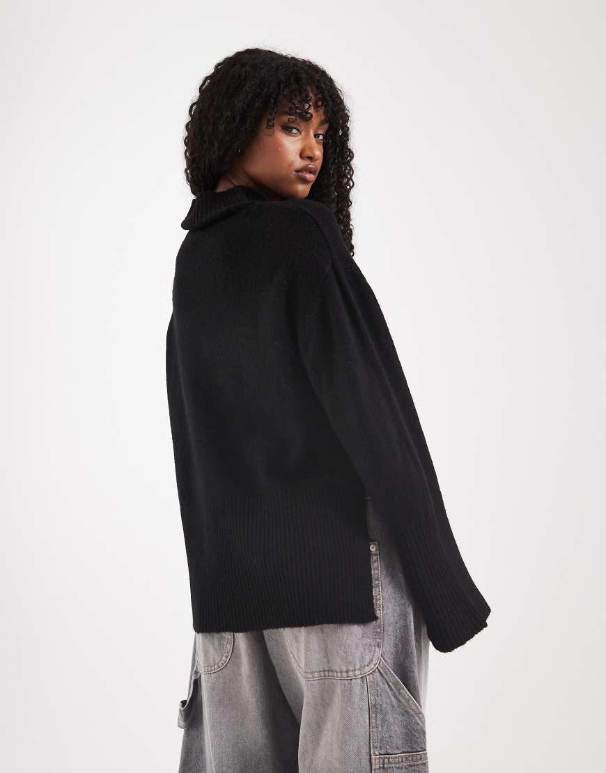 Brave Soul High Neck Jumper With Wide Sleeves in Black Lyst UK