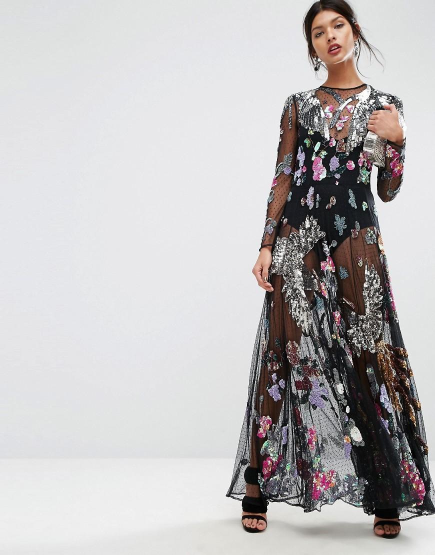 embellished floral maxi dress