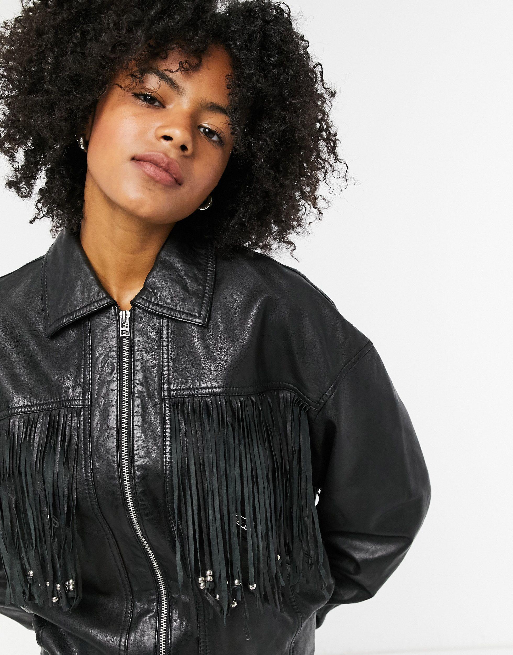 Fransenjacke Lederjacke Nappaleder Damen BLAZE Lederjacke S 36