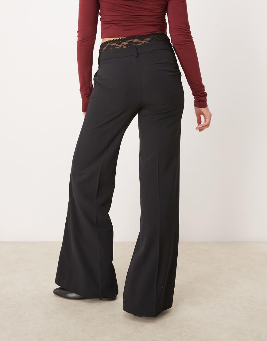 ASOS Stretch Hipster Tailored Trousers With Lace Detail in Black