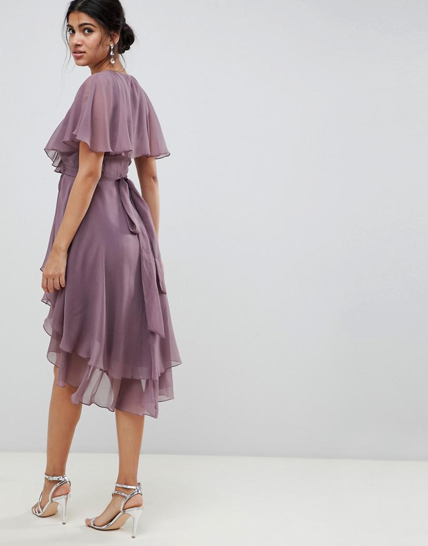 cape back dipped hem midi dress