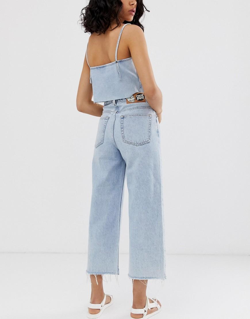 Cheap Monday Denim Wide Leg Jeans With Raw Hem in Blue -