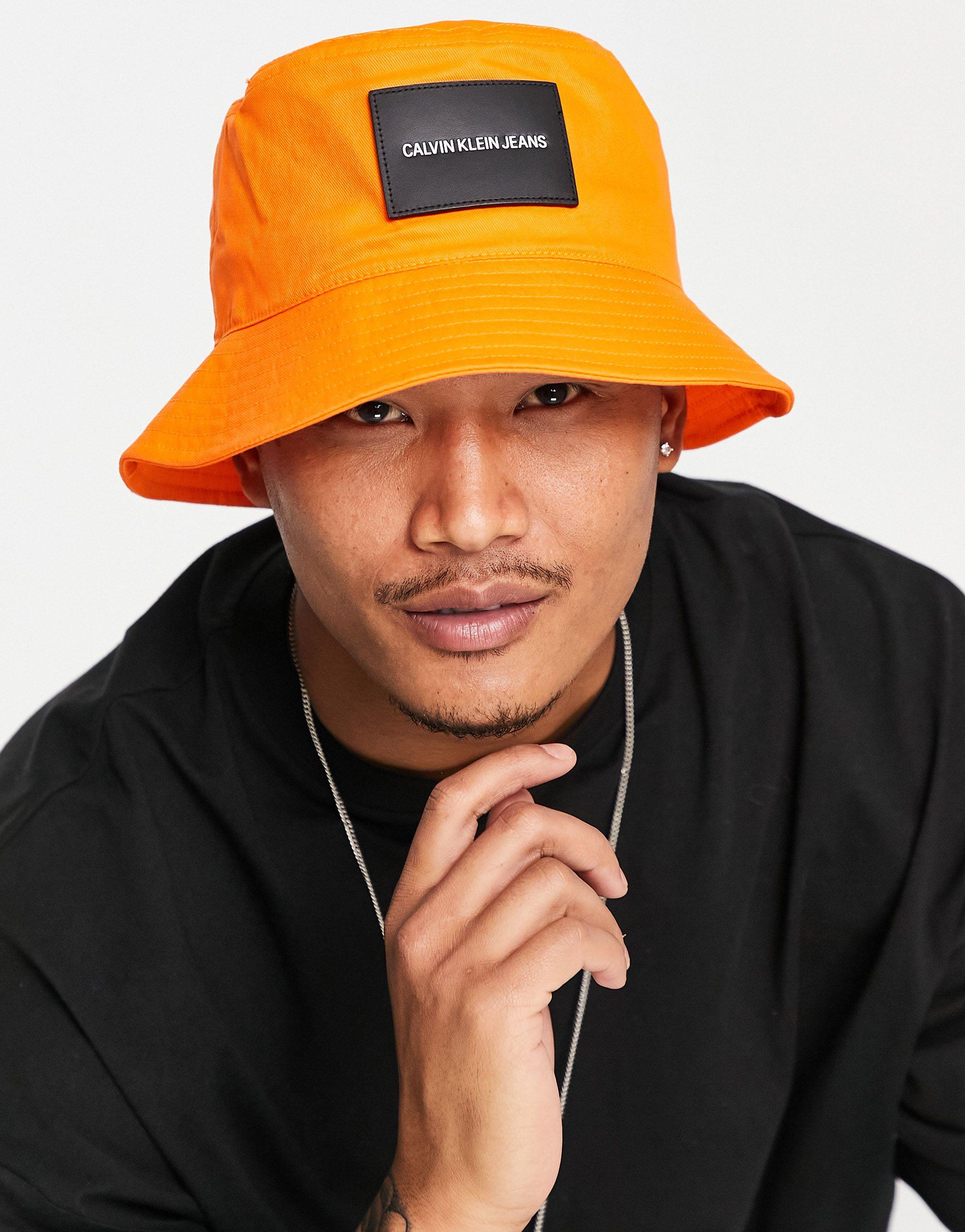 Calvin Klein Denim Bucket Hat in Orange 