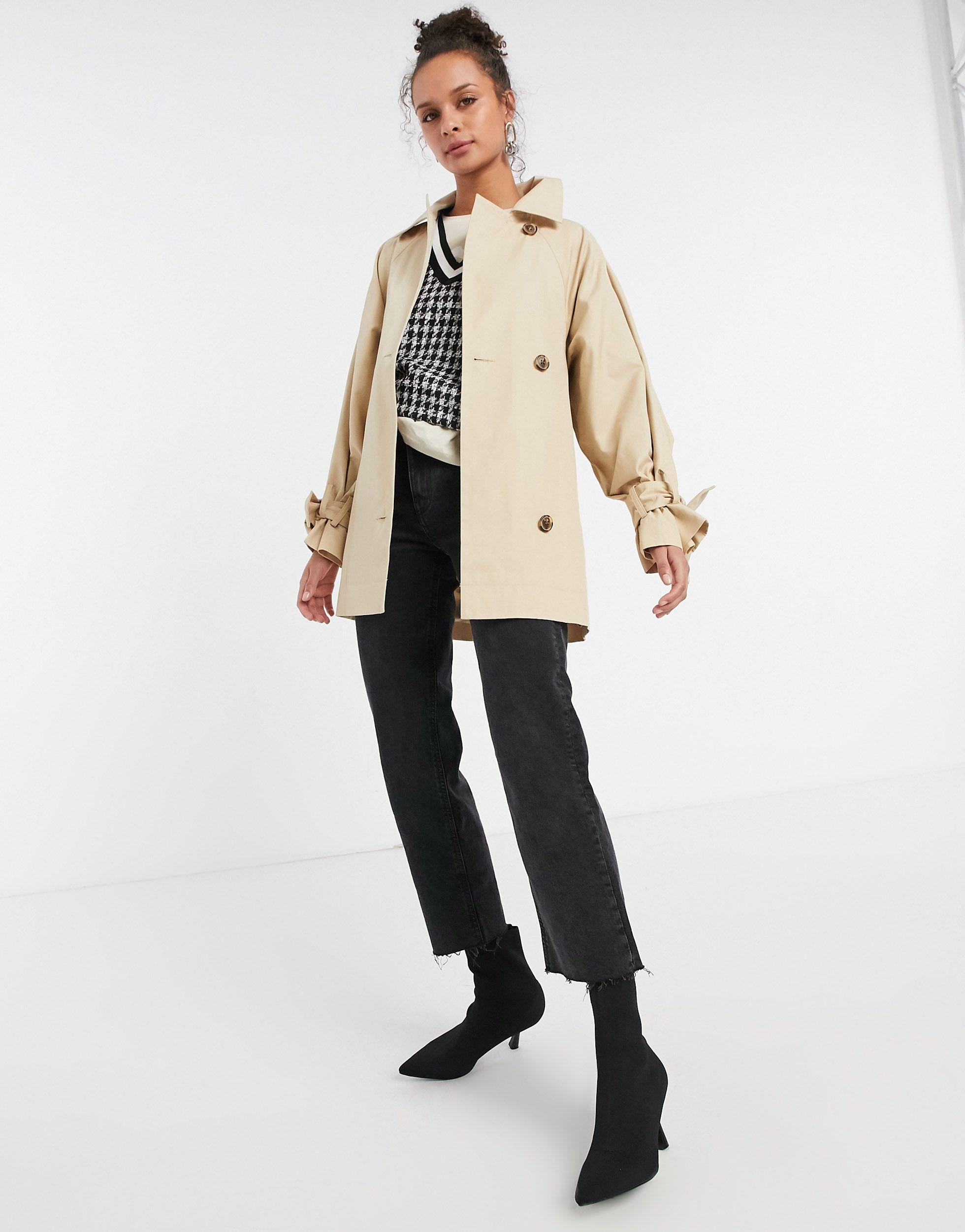 TOPSHOP Cropped Trench Coat in Natural | Lyst