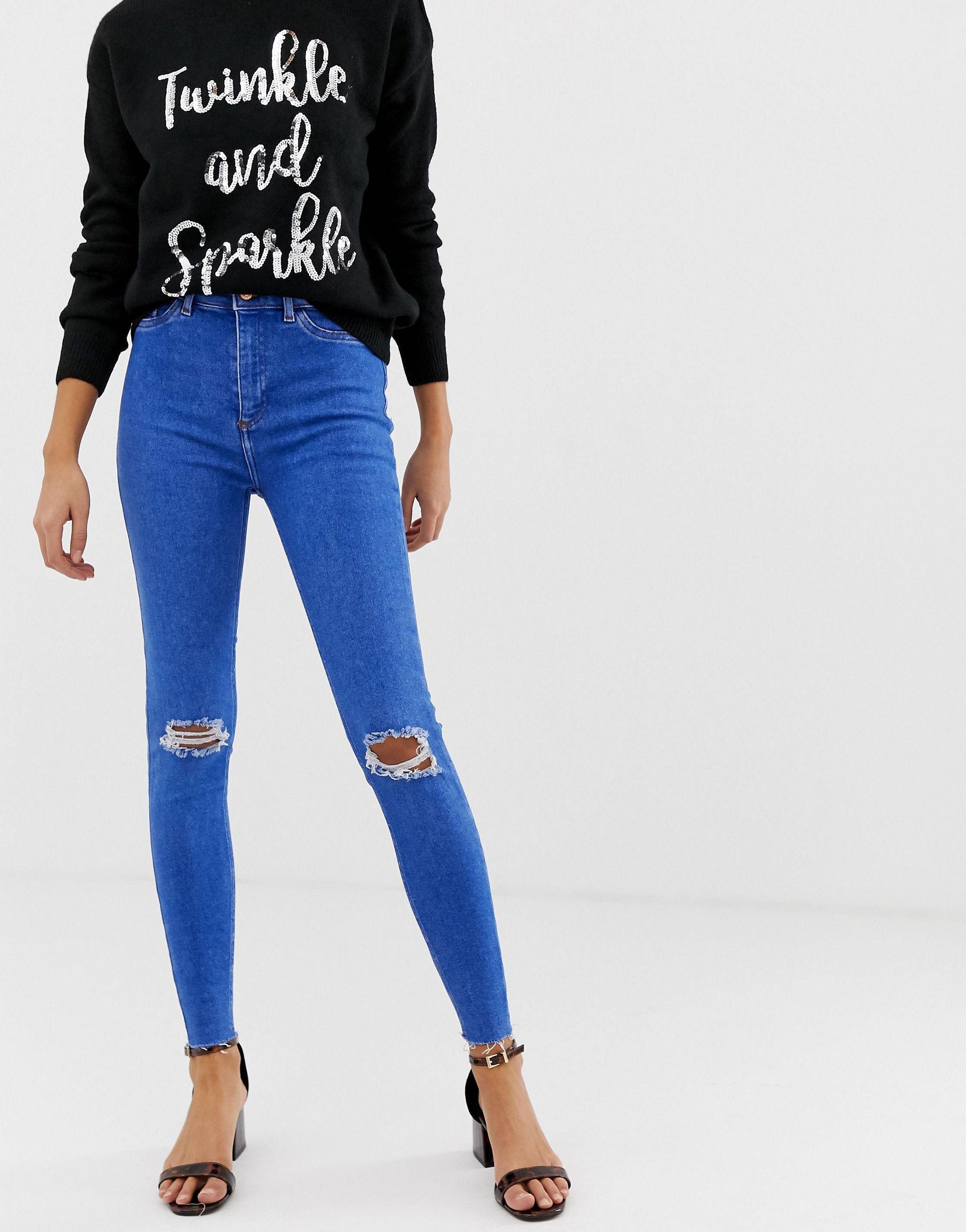 New Look – Hallie Disco – Jeans mit hoher Taille und Rissen in Blau | Lyst  DE