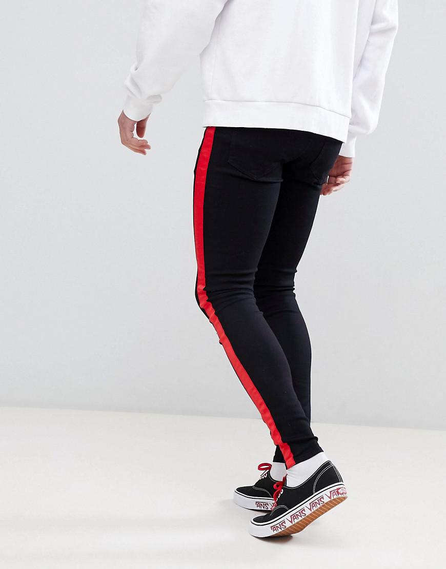 Sixth June Super Skinny Jeans In Black With Red Side Stripe for Men - Lyst