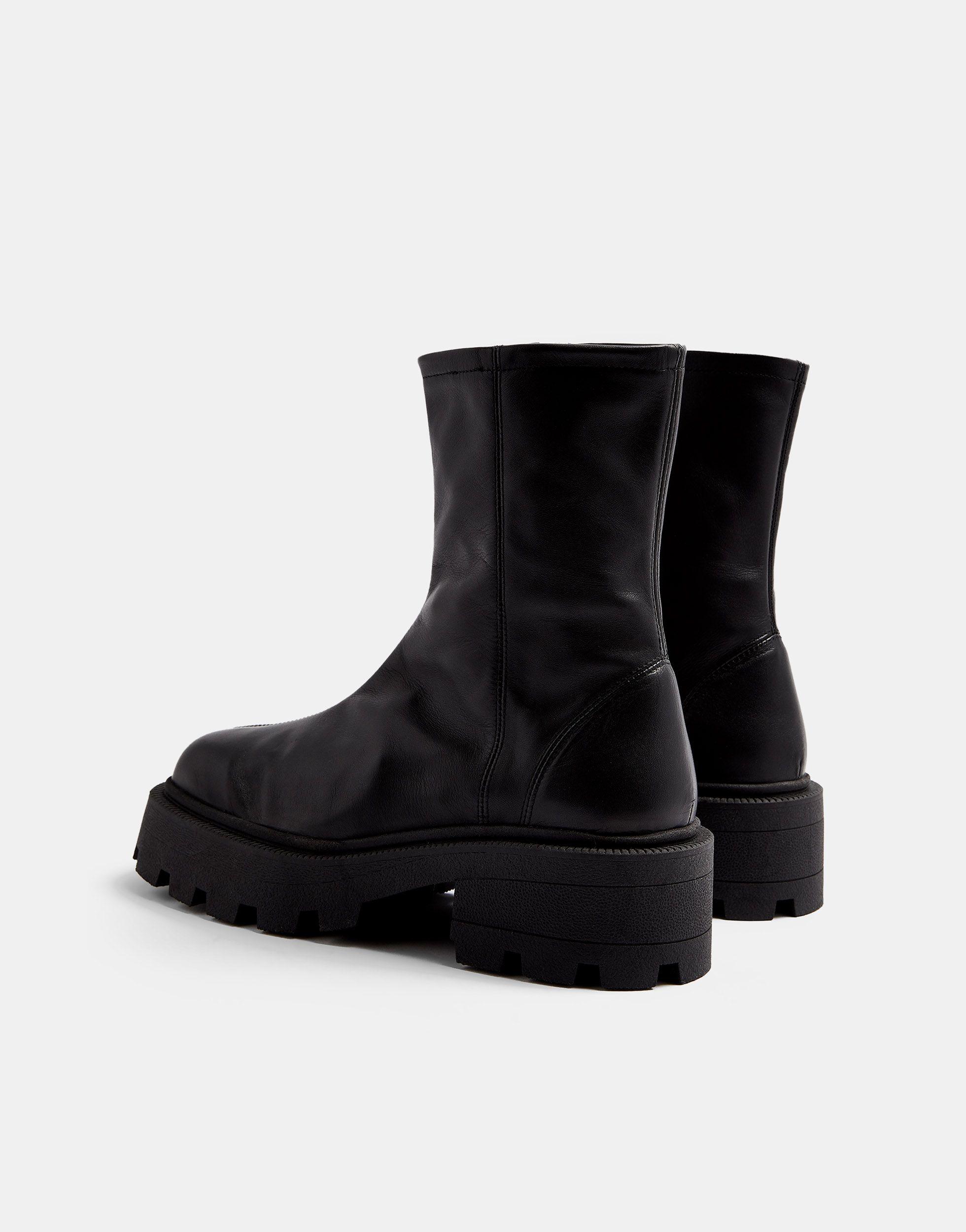 TOPSHOP Leather Alix Sock Boot in Black - Lyst