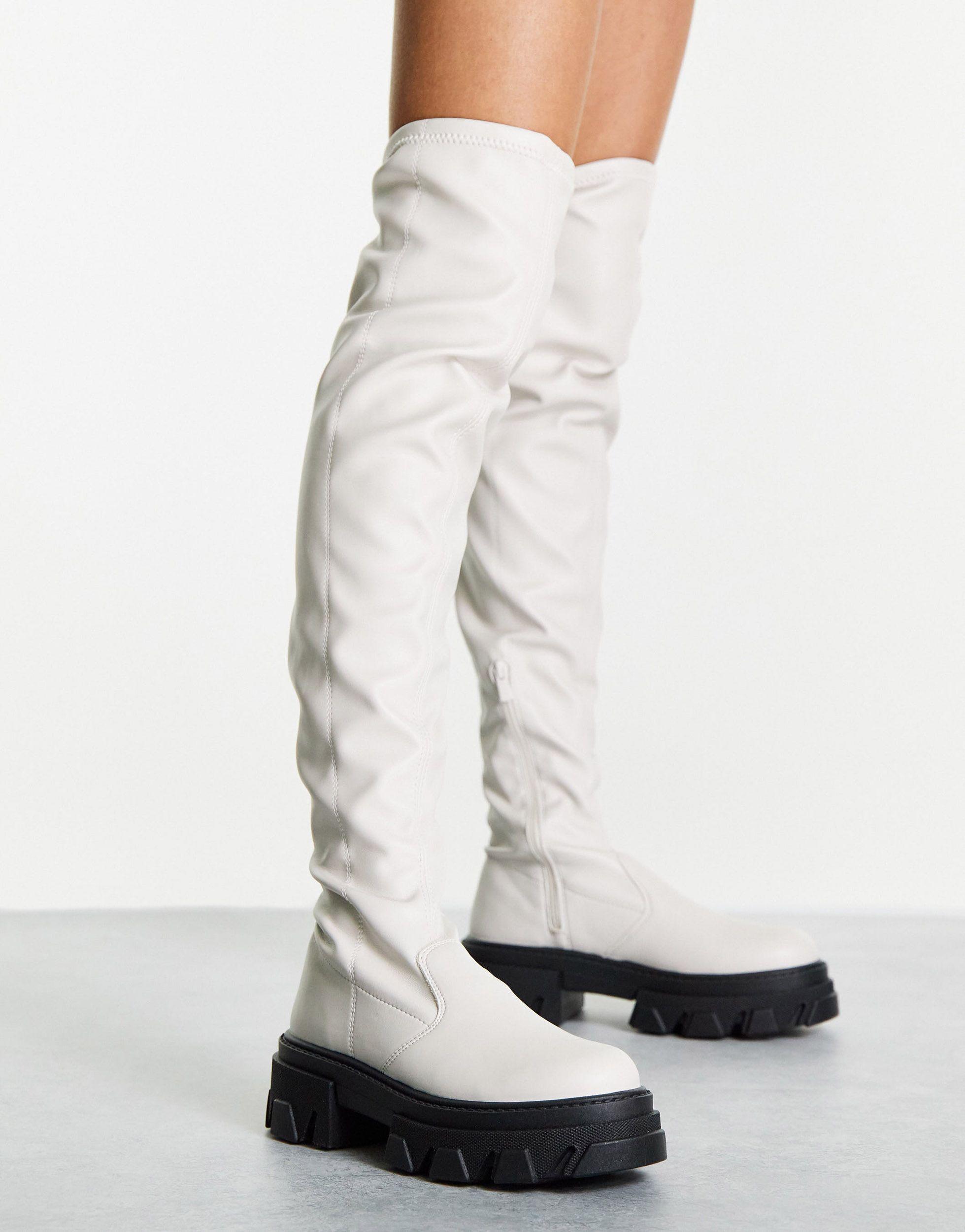 TOPSHOP Taylor Over The Knee Stretch Boot in White | Lyst