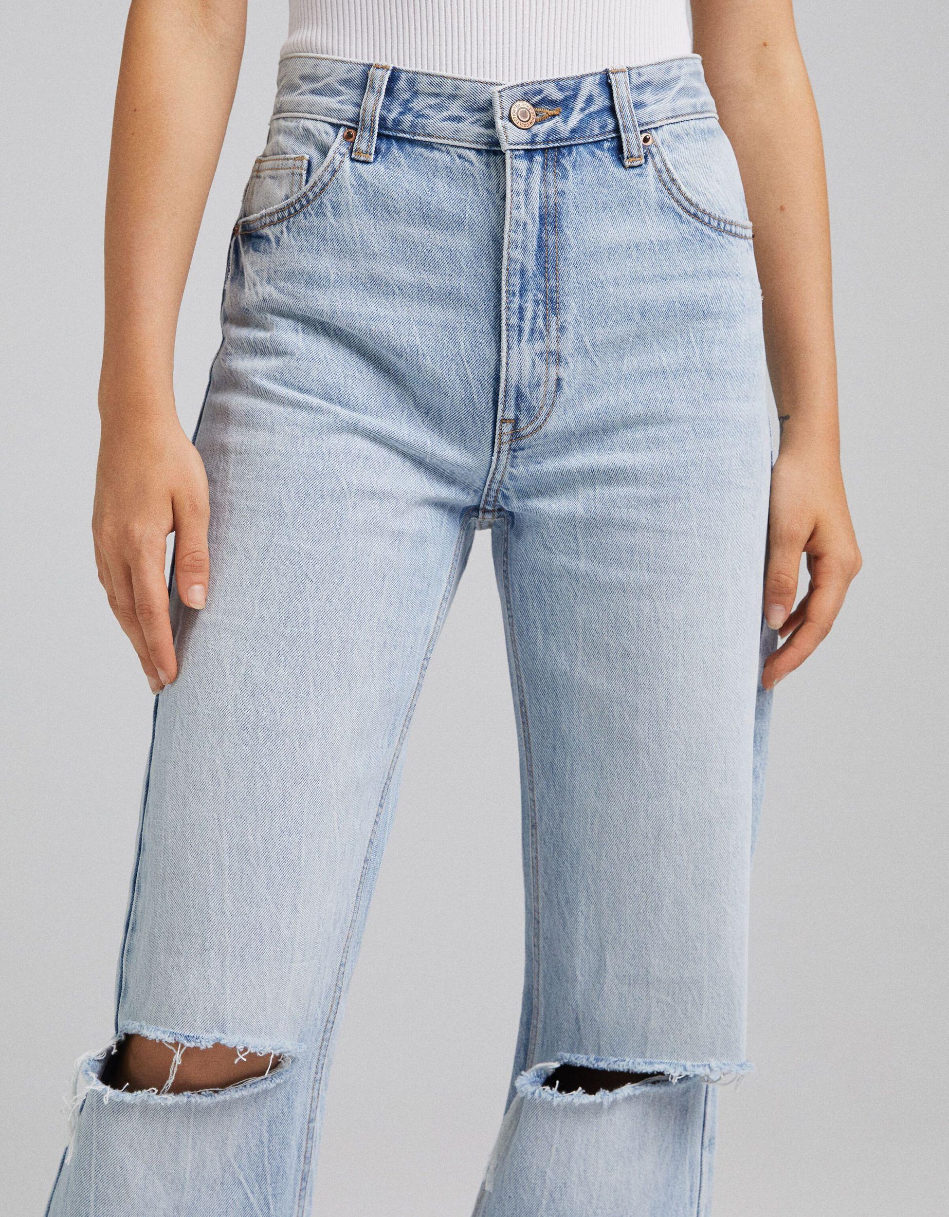 Bershka Denim Dad Jean With Rip Detail in Blue | Lyst UK