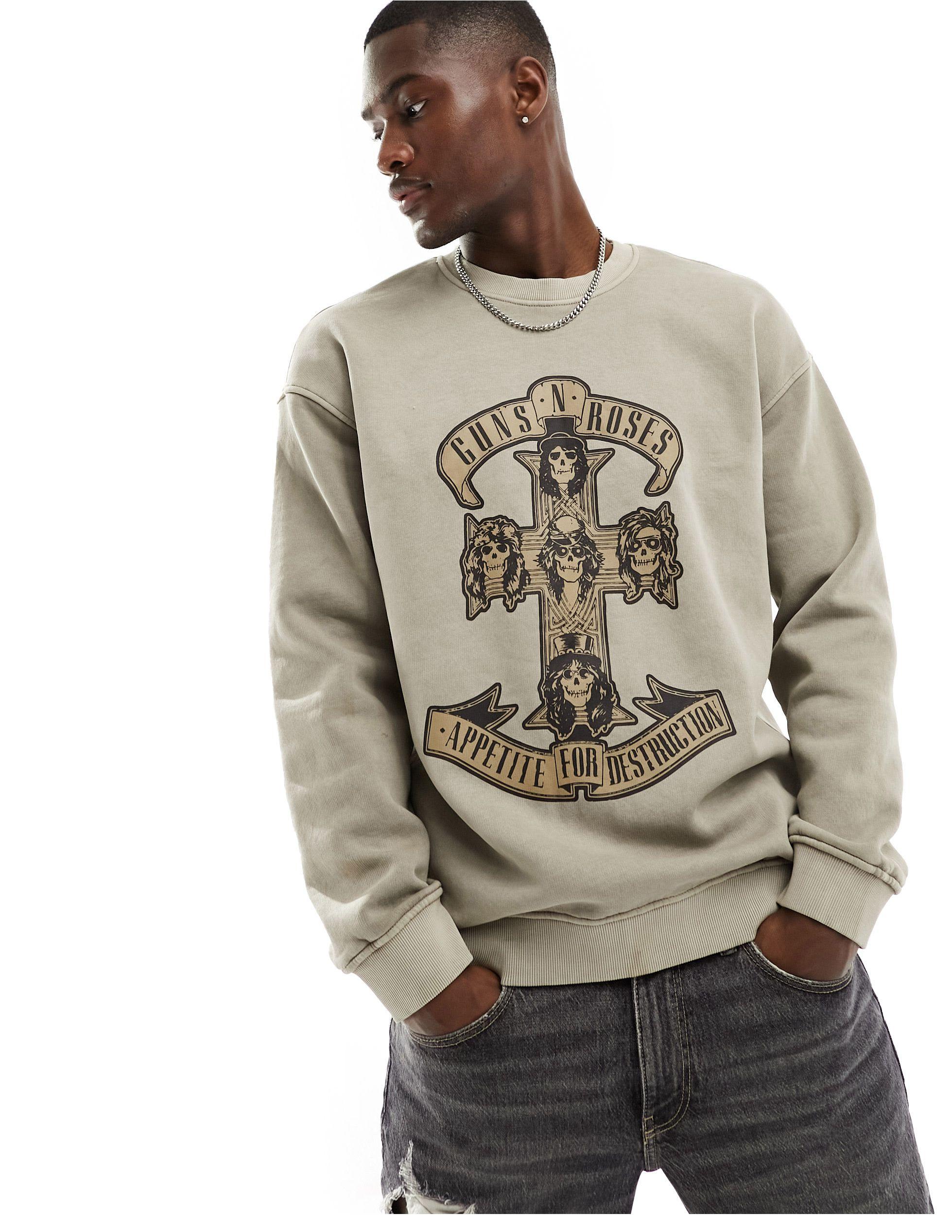Sweat oversize imprime guns n roses taupe delave Only Sons pour homme en coloris Gris Lyst