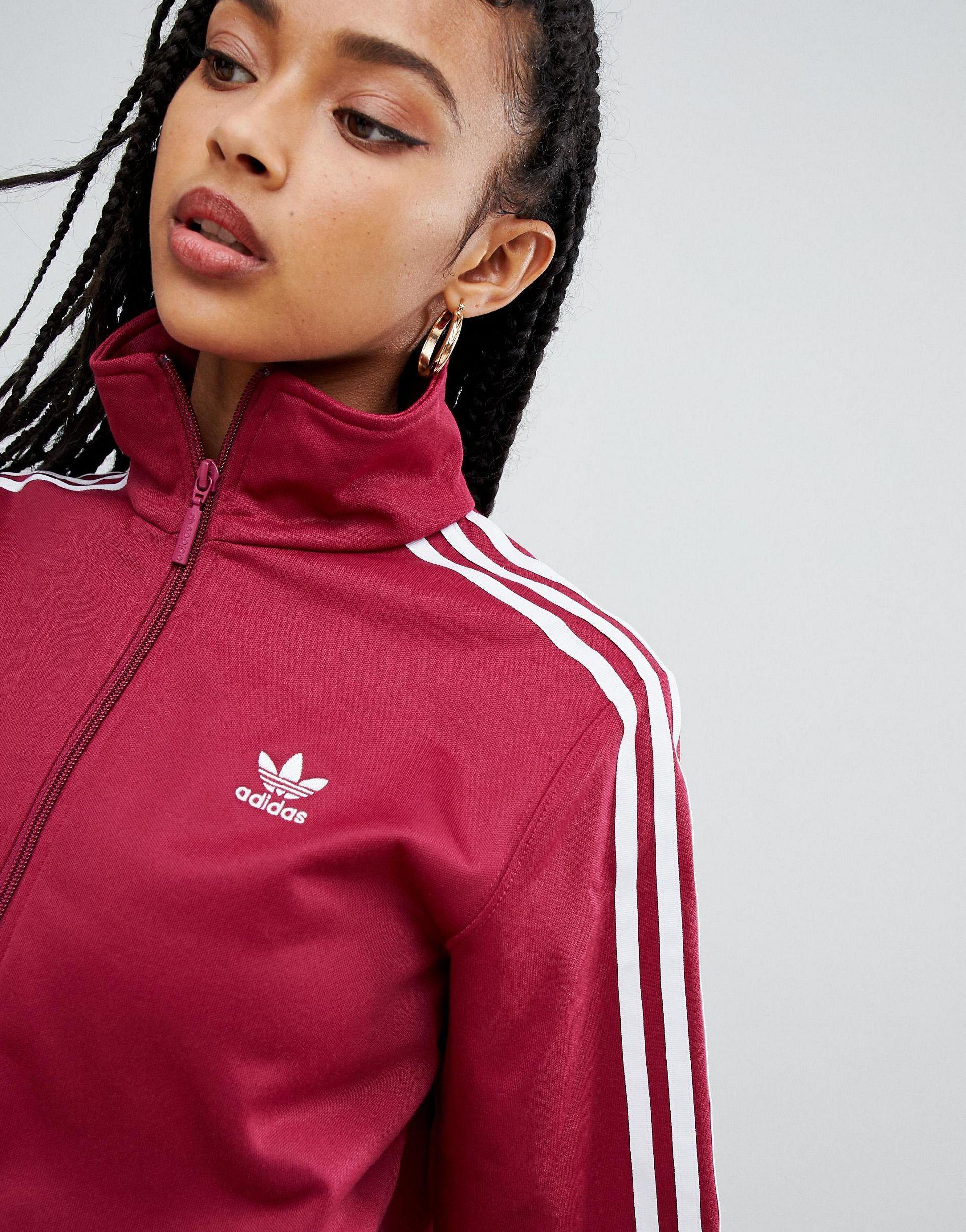 adidas originals adicolor three stripe track jacket in red