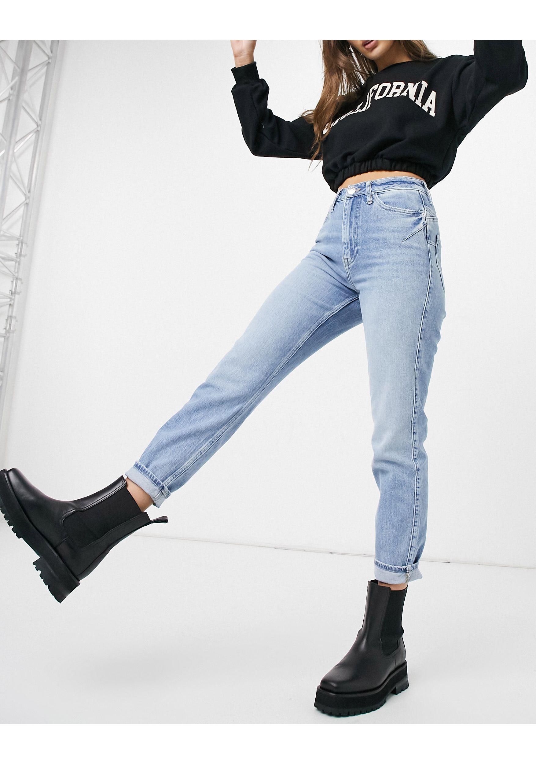 River Island Carrie Comfort Sculpt Mom Jeans in Blue | Lyst
