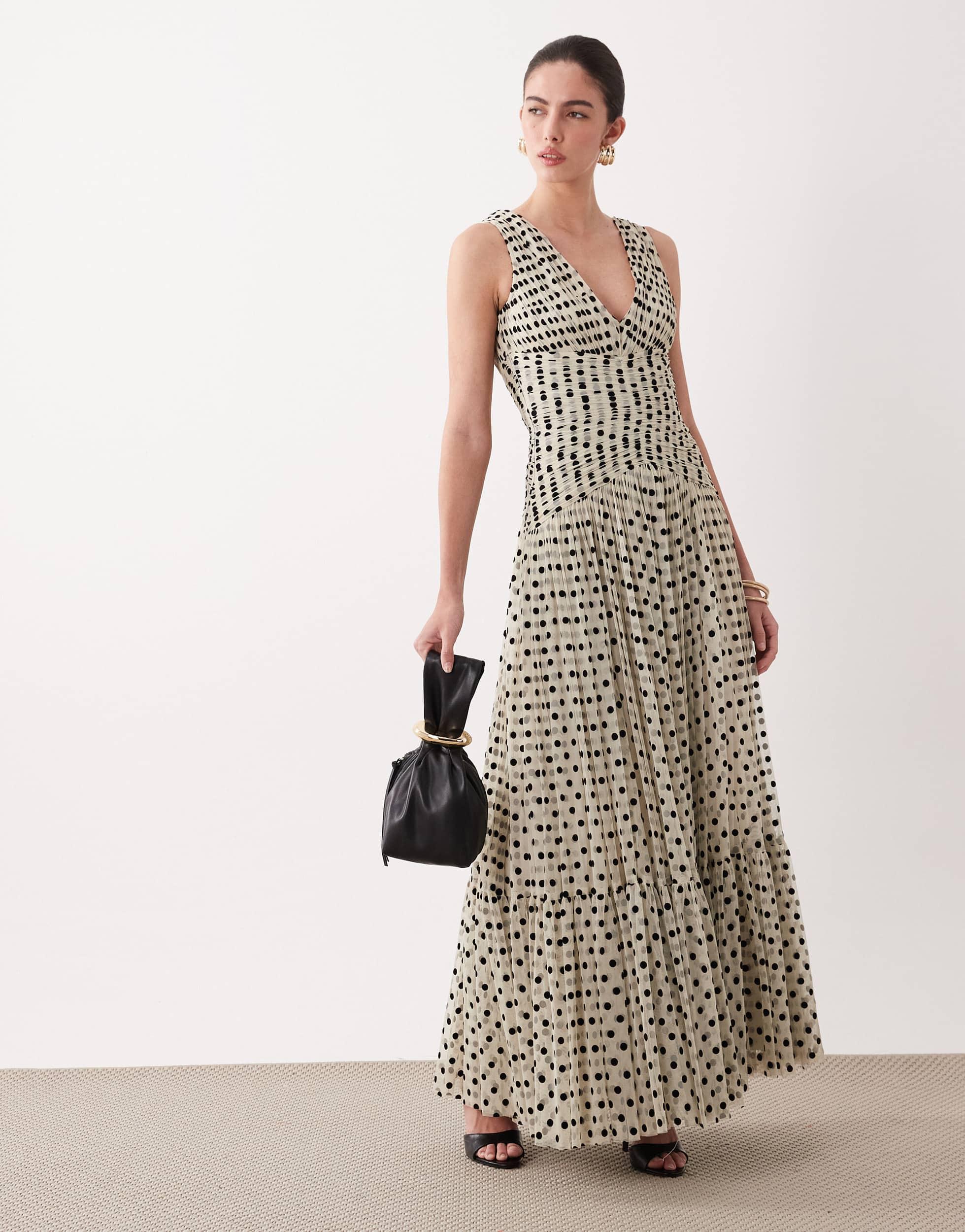 chinese dress ladies Polka Dot Lace Midi Dress
