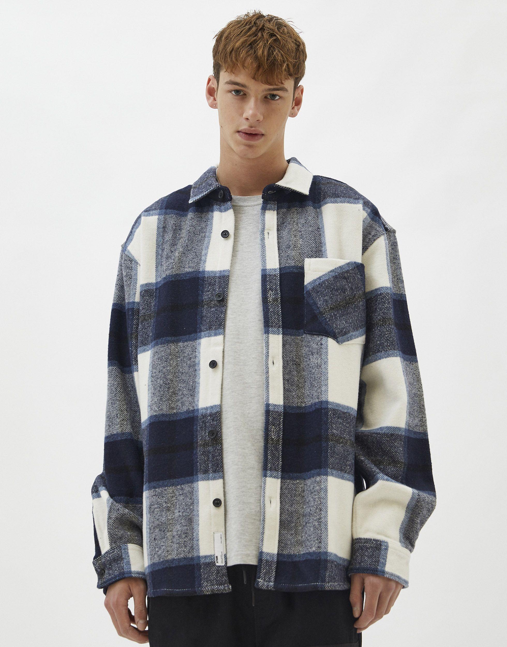 Pull\u0026Bear Checked Overshirt in Blue for 