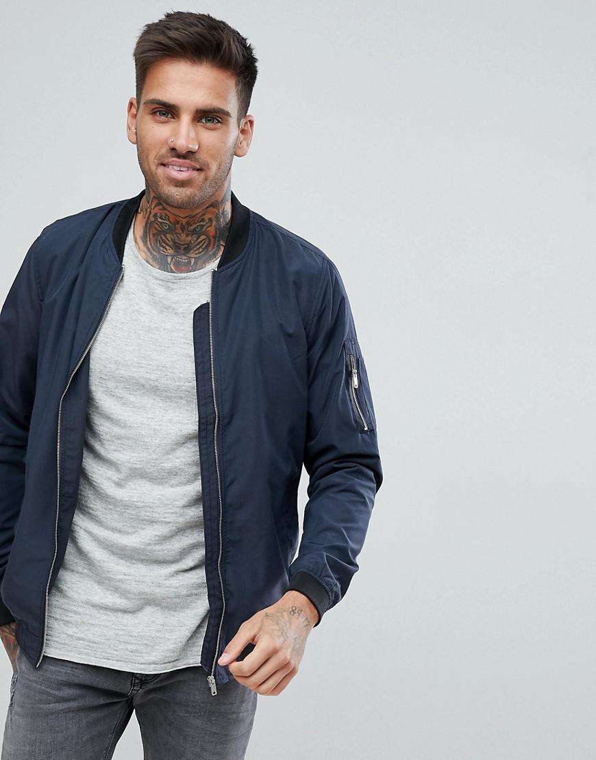 Pull&Bear Bomber Jacket With Ma1 Pocket In Navy in Blue ...