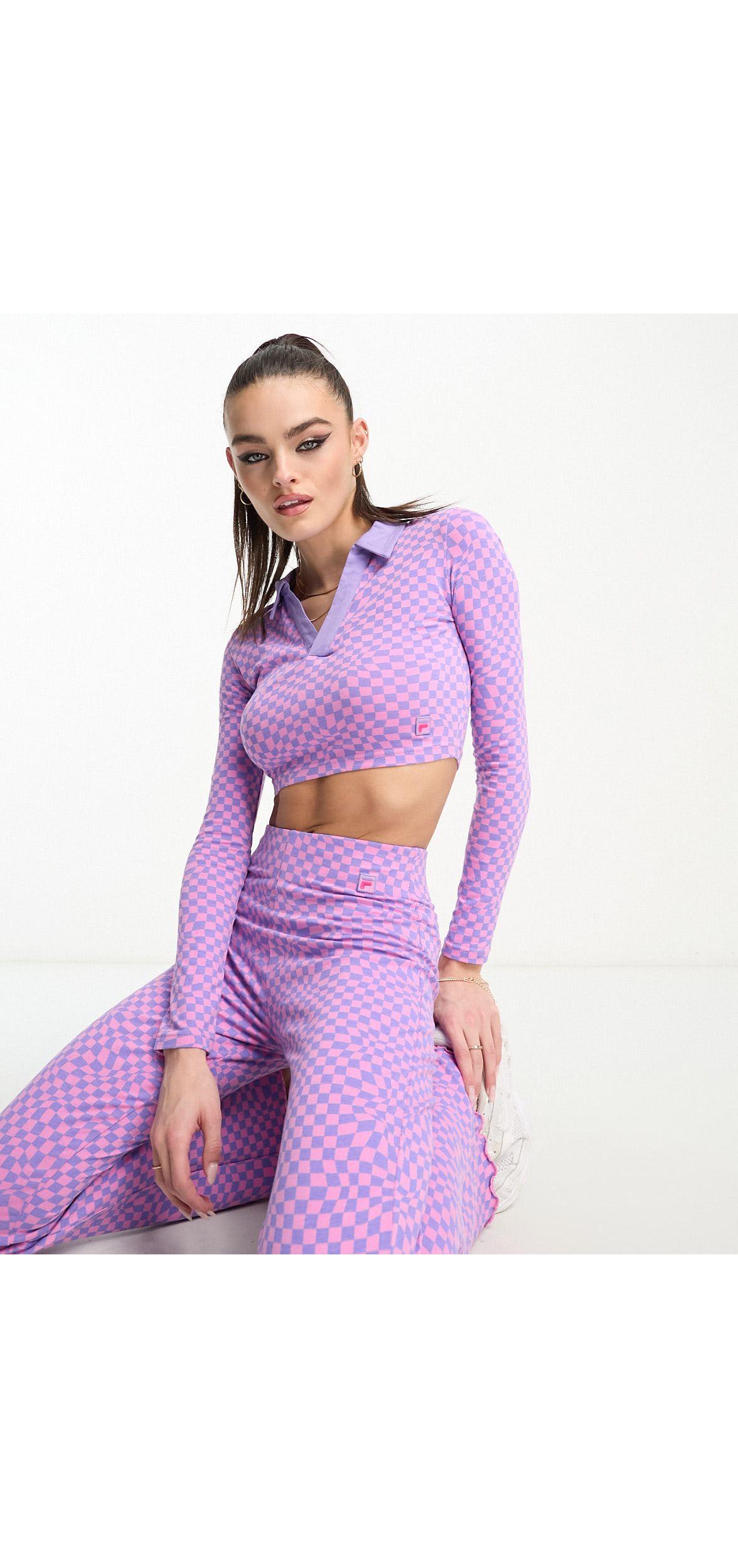 Fila Warped Check Collared Long Sleeve Top in Purple | Lyst