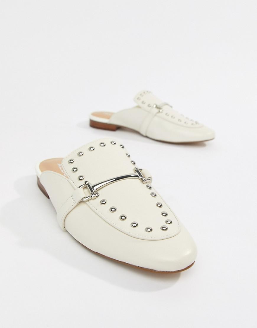 White Studded Metal Bar Loafer Mules 