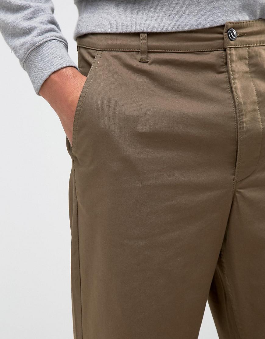 ASOS Cotton Wide Leg Chinos In Khaki in Green for Men - Lyst