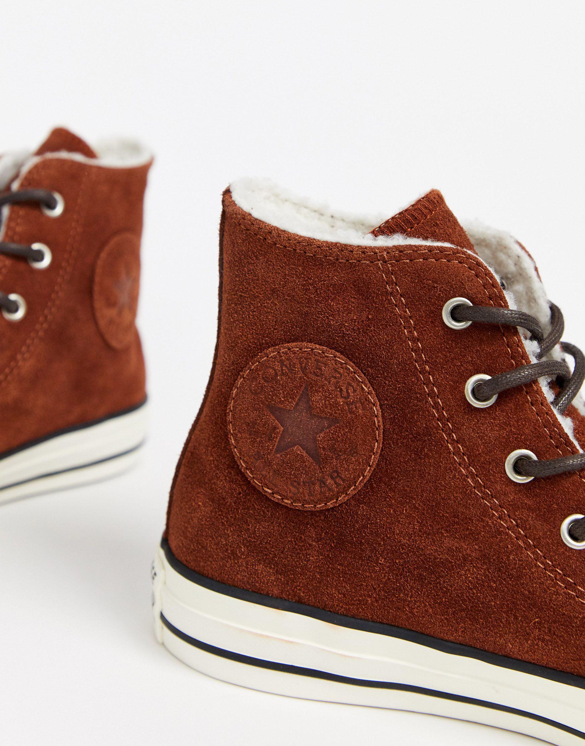 converse chuck taylor tan fleece lined trainers