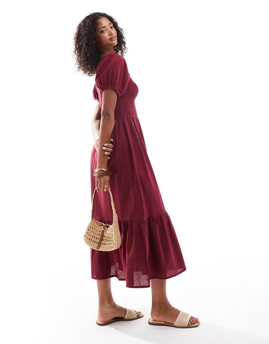 esmé studios Esmee Exclusive Puff Sleeve Midi Beach Dress in Red