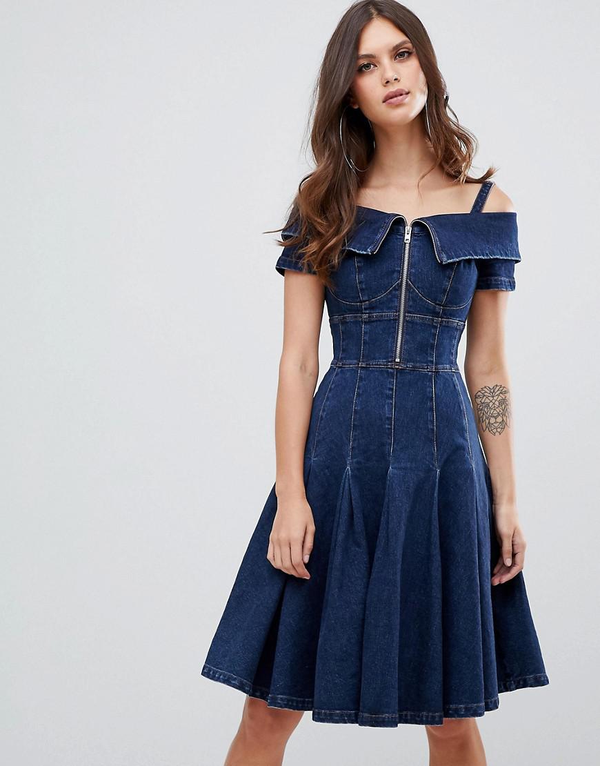 Miss Sixty Flare Denim Dress in Blue | Lyst