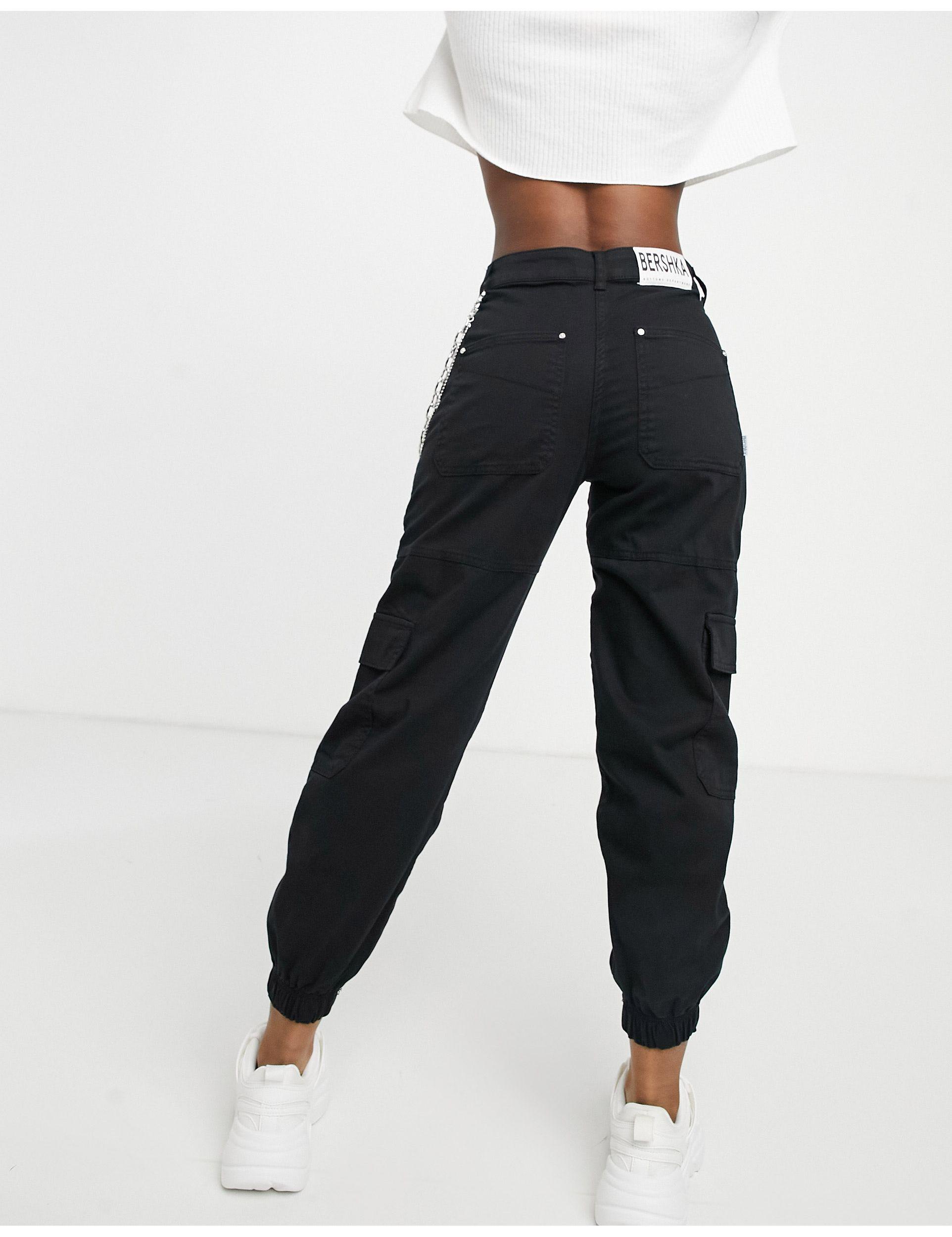 Bershka Canvas Utility Cargo Pants With Chain in Black | Lyst Canada