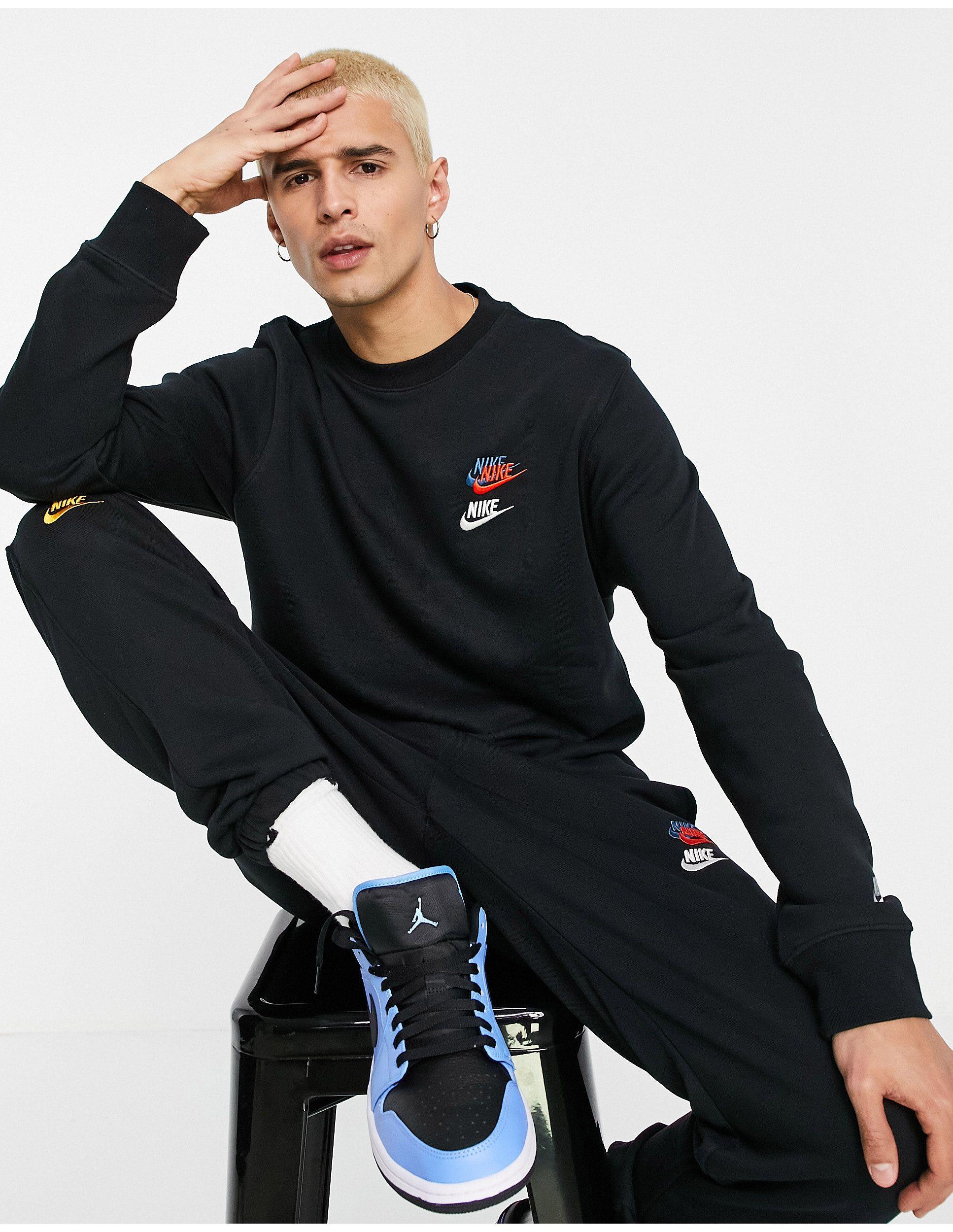 Nike Essential Fleece+ Multi Logo Crew Neck Sweatshirt in Black for Men -  Save 31% | Lyst