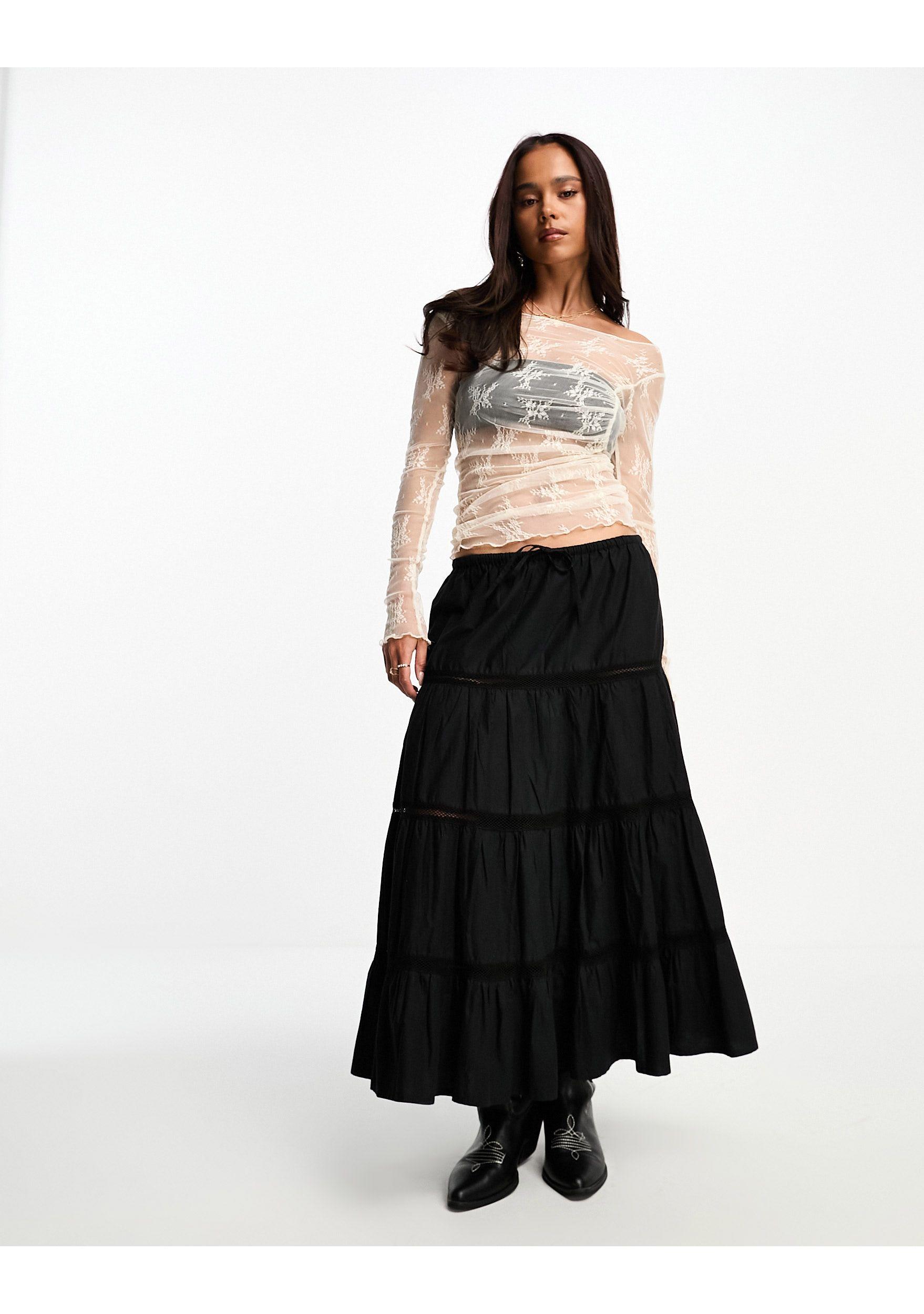 Miss Selfridge Lace Sheer Long Sleeve Top in Black | Lyst